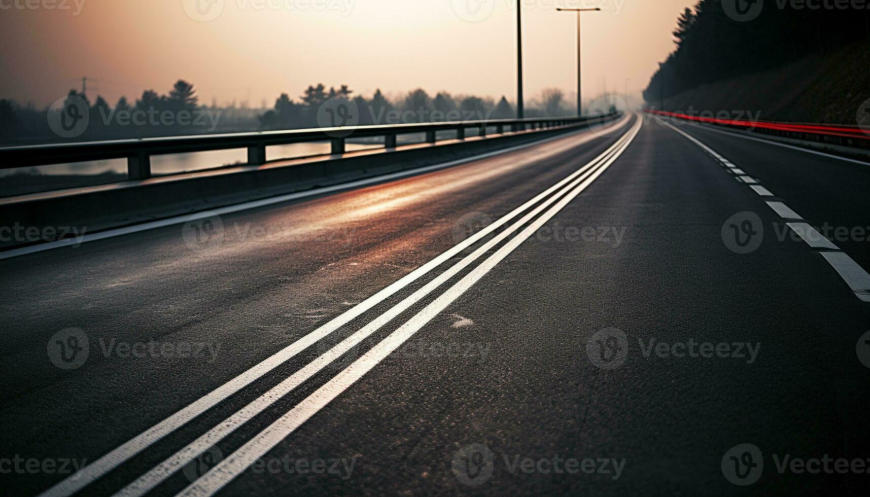 AI generated Speeding cars on multiple lane highway at dusk generated by AI photo