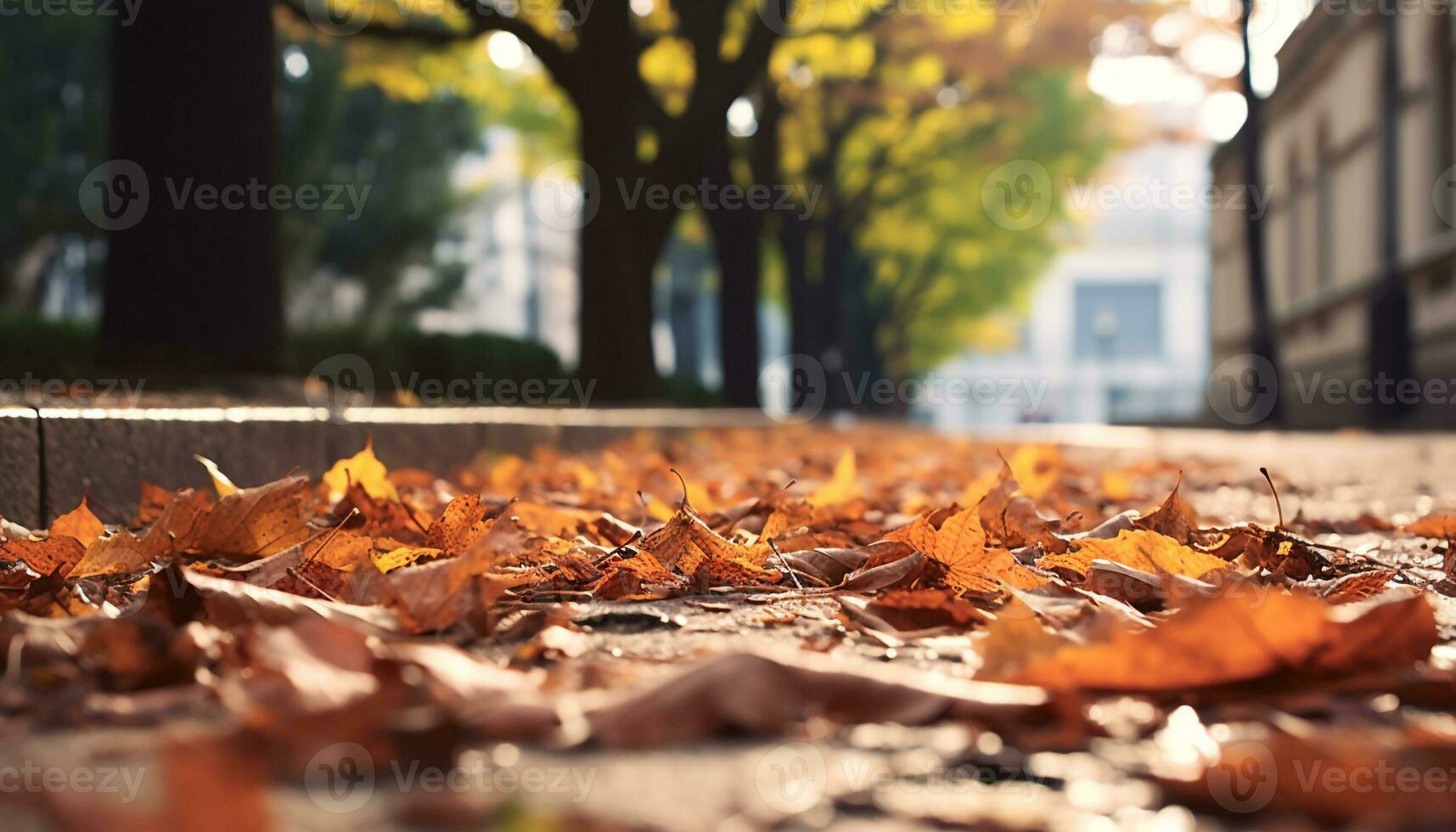 AI generated Vibrant autumn leaves create a colorful forest floor generated by AI photo