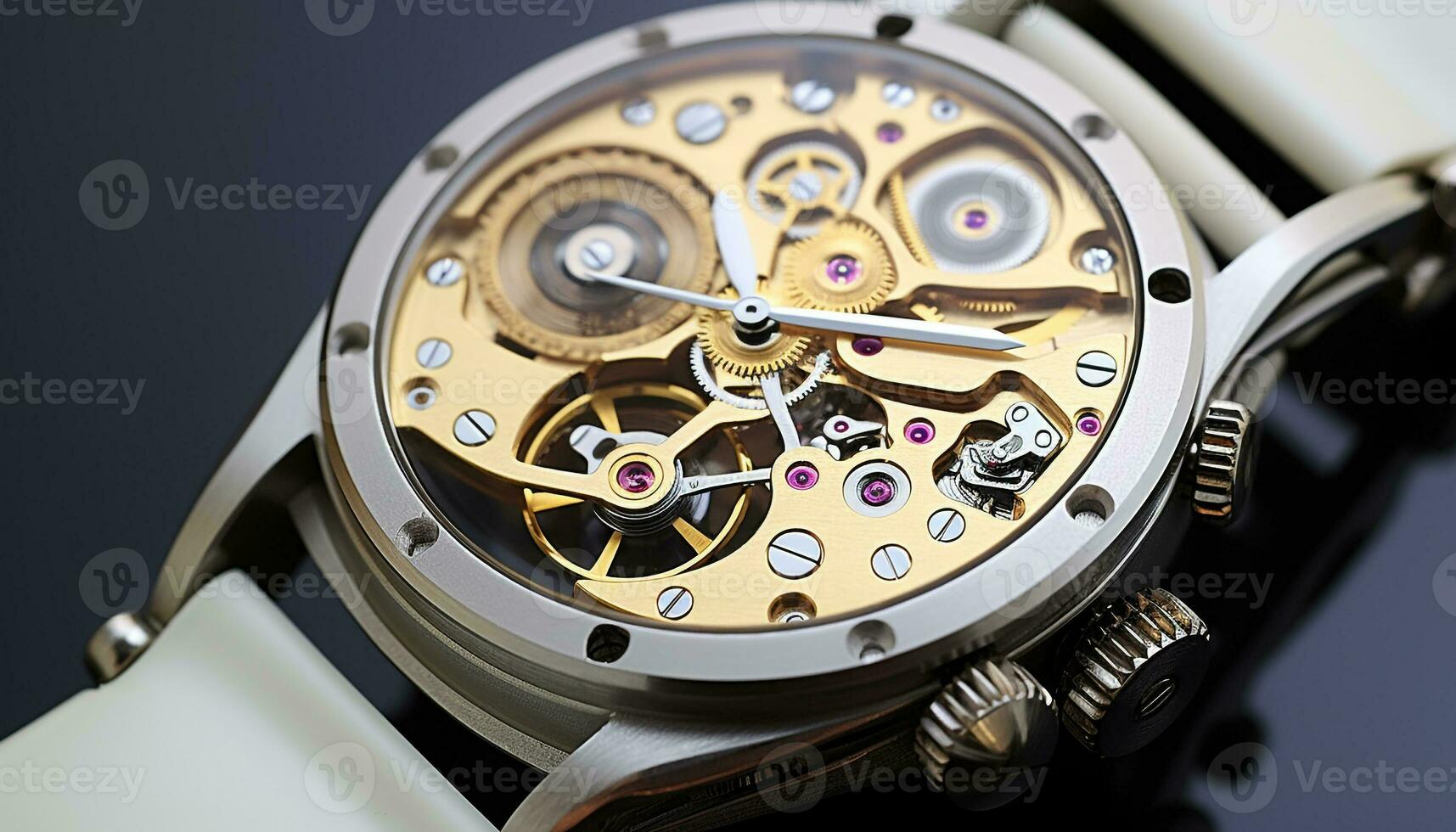 AI generated Mechanic repairing wristwatch, disassembling small metallic machine part generated by AI photo