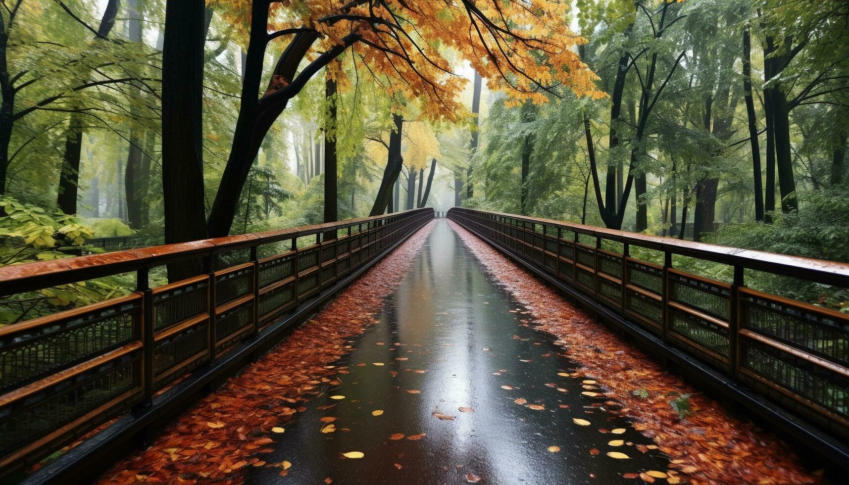 AI generated The autumn forest beauty vanishes in October generated by AI photo