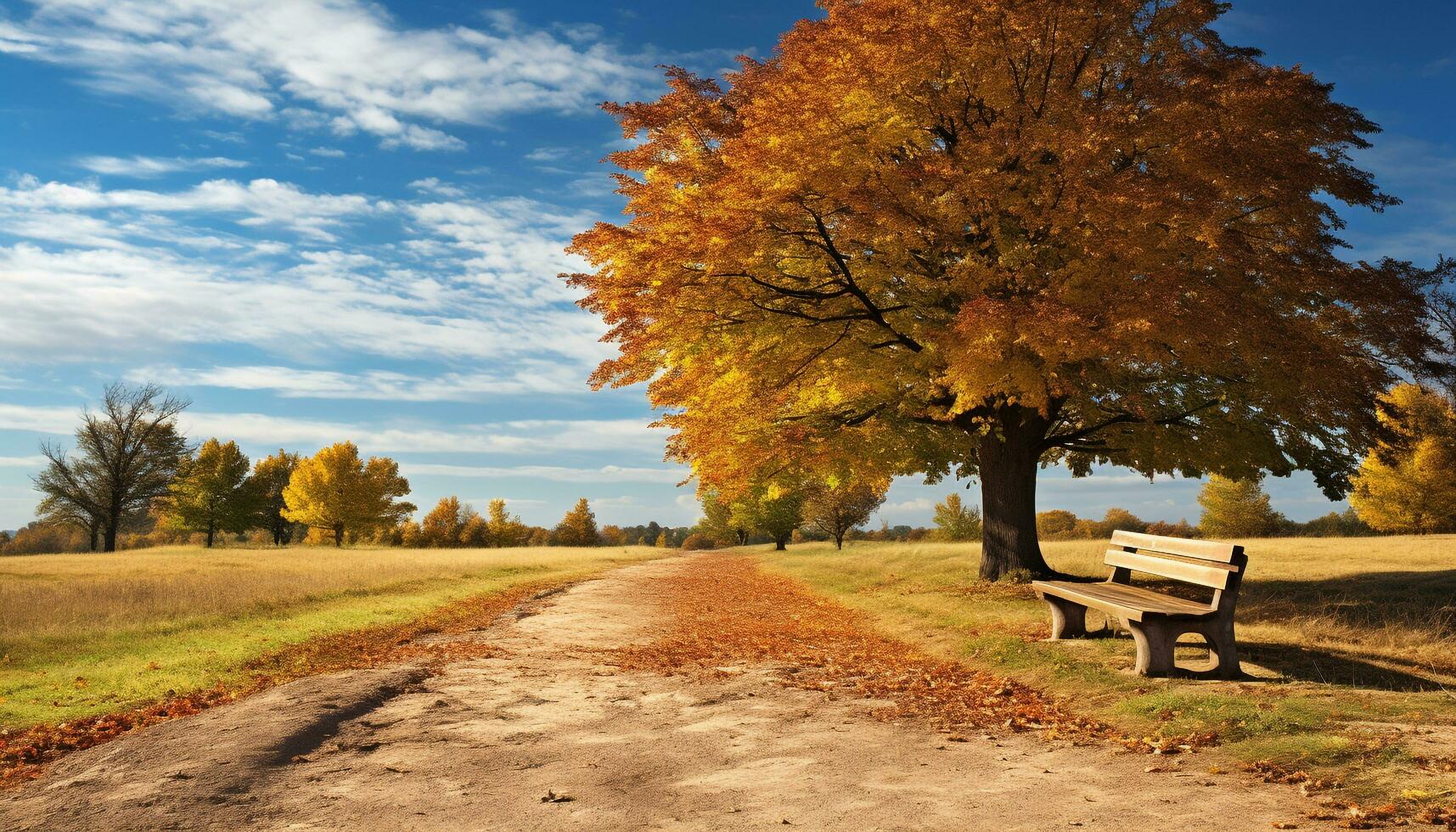 AI generated Autumn tree, yellow leaf, tranquil forest landscape generated by AI photo