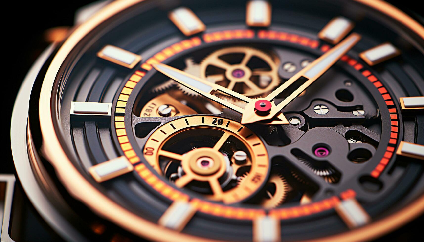 AI generated Luxury wristwatch with gold circle, accurate time measurement generated by AI photo