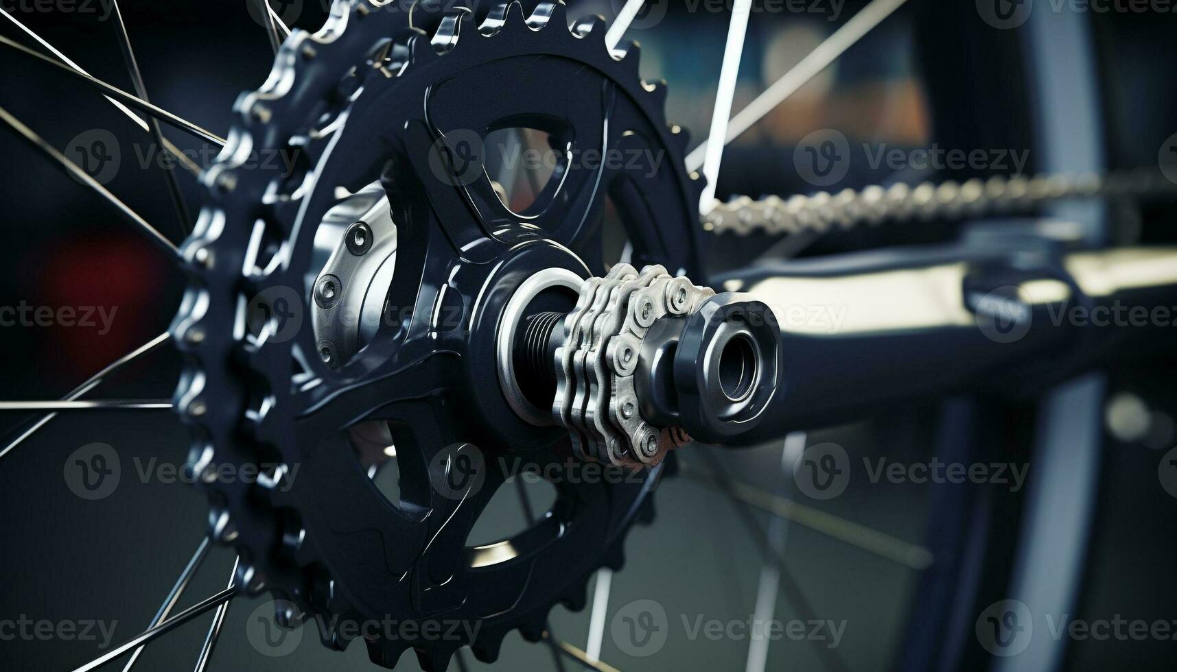 ai generado metálico bicicleta engranaje torneado en cerca arriba movimiento generado por ai foto