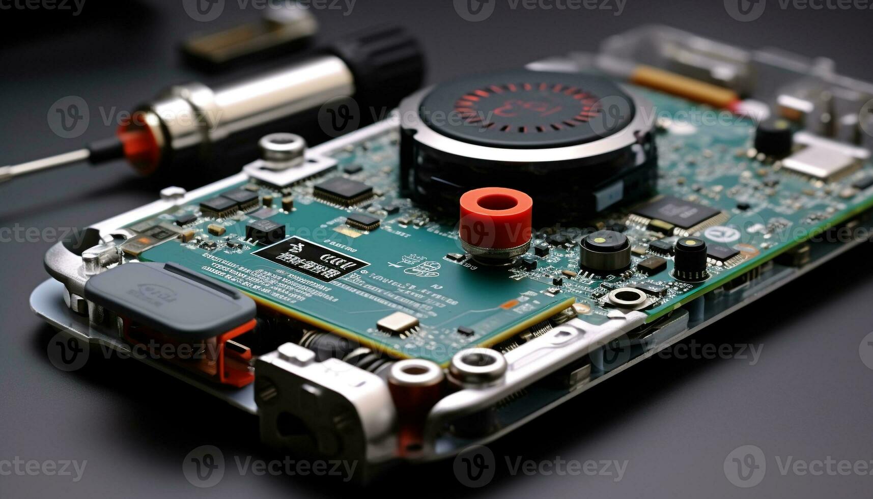 AI generated Computer chip on circuit board, part of technology generated by AI photo