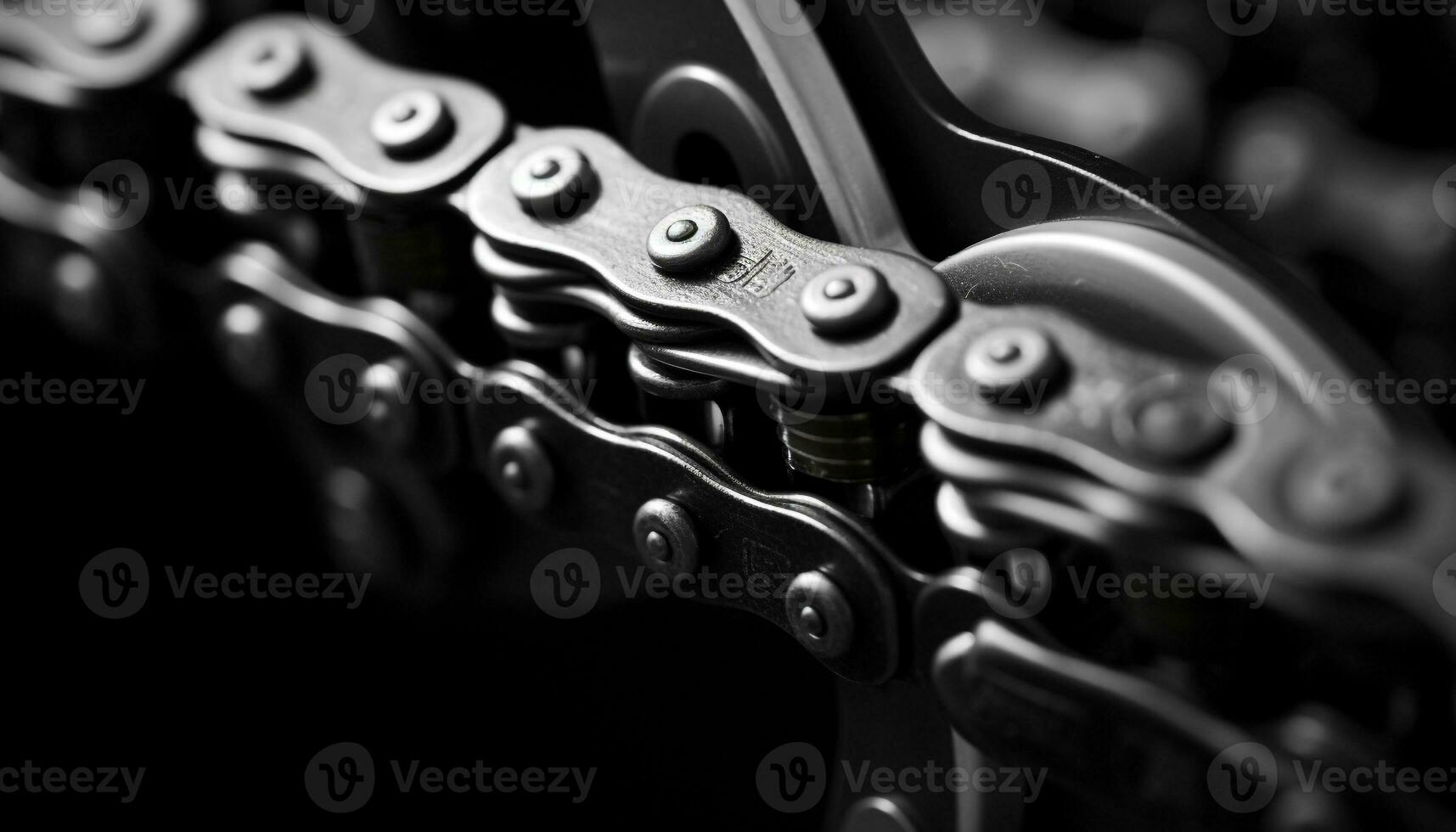 ai generado metálico bicicleta cadena en cerca arriba, hilado con velocidad generado por ai foto