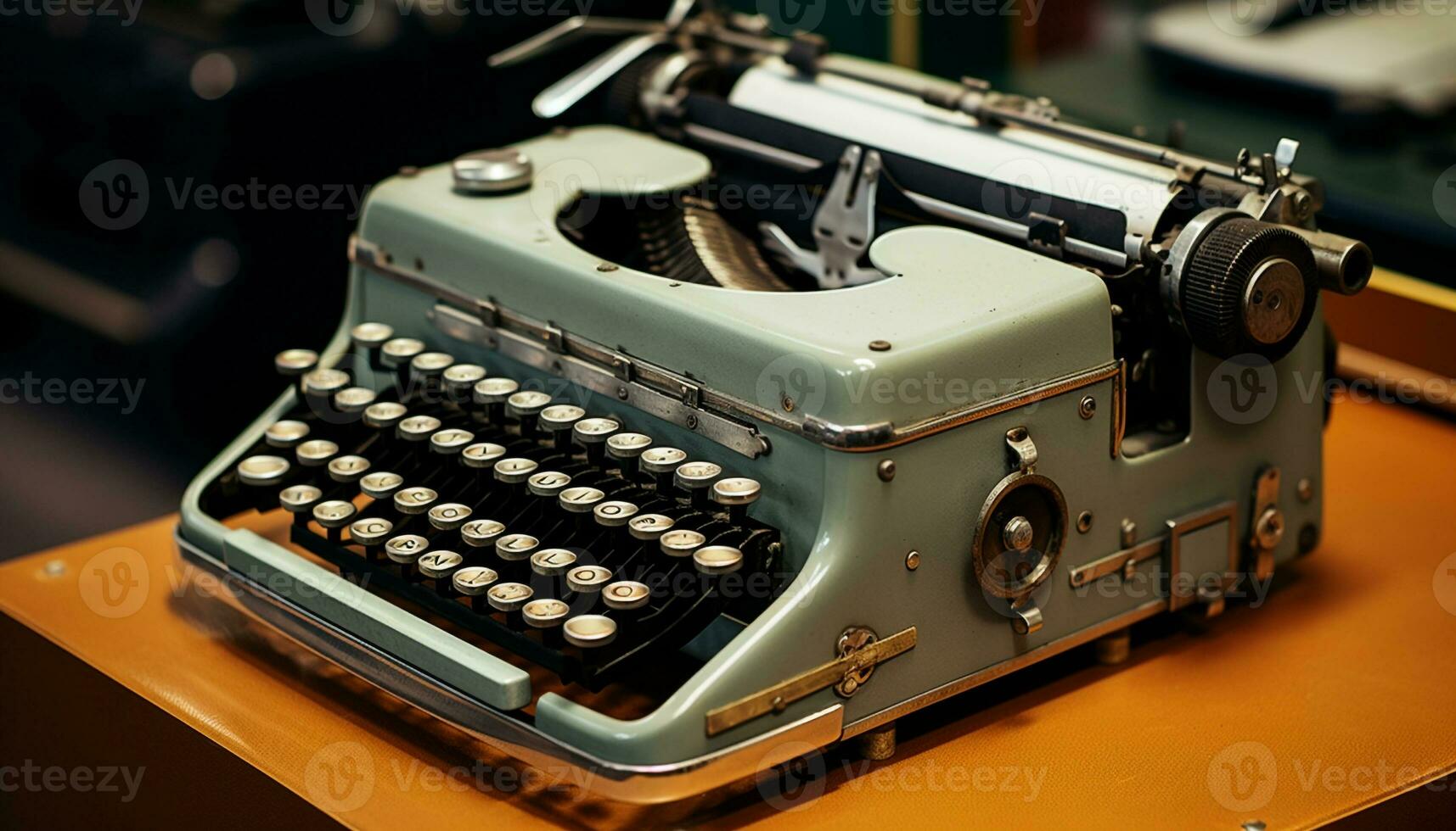 AI generated Old typewriter, close up of rusty metal machinery generated by AI photo