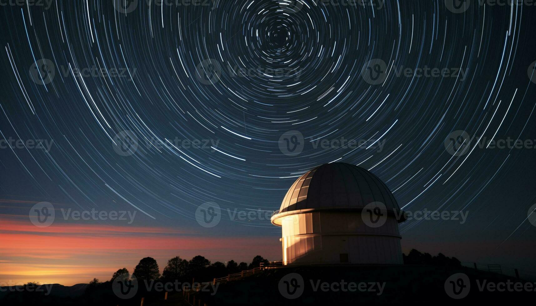 AI generated Watching the star trail in the dark night generated by AI photo