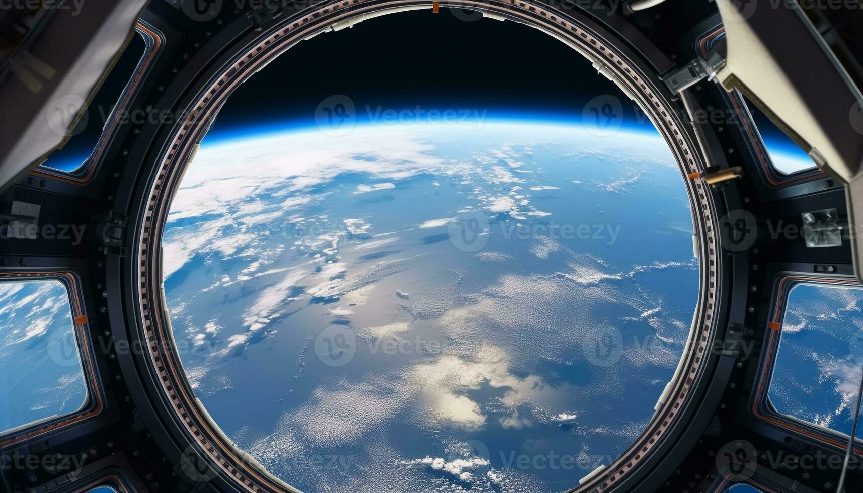 ai generado volador azul astronave órbitas planeta en futurista cielo generado por ai foto