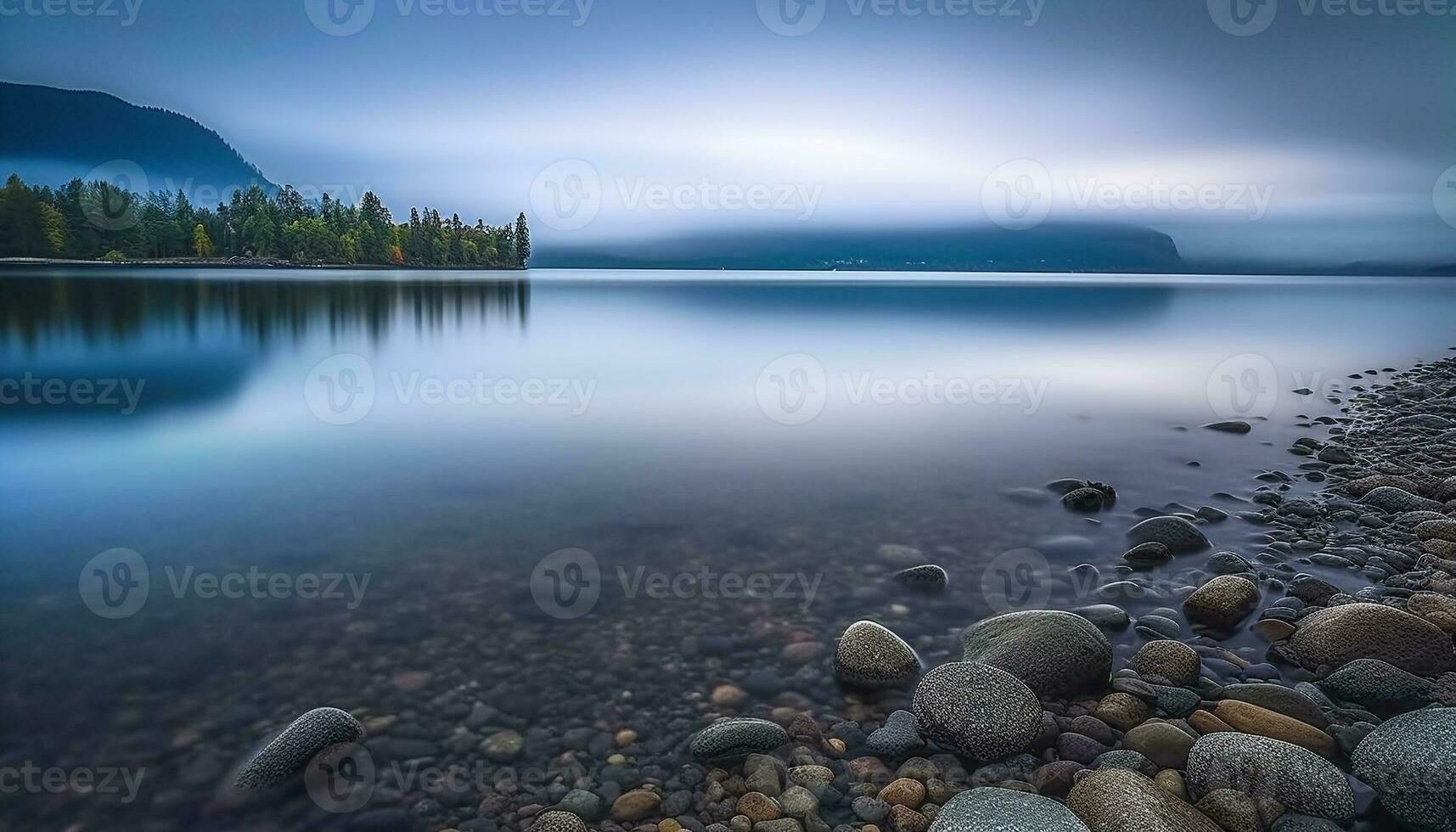 AI generated Tranquil scene of mountain reflection in calm water generated by AI photo