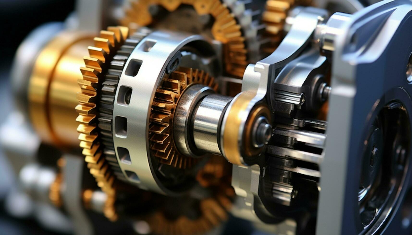 AI generated Metallic machinery turning, teamwork interlocked, manufacturing equipment innovation generated by AI photo