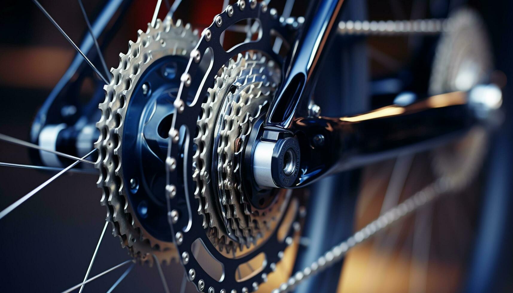 AI generated Bicycle gear turning, metal chain spinning, teamwork generated by AI photo