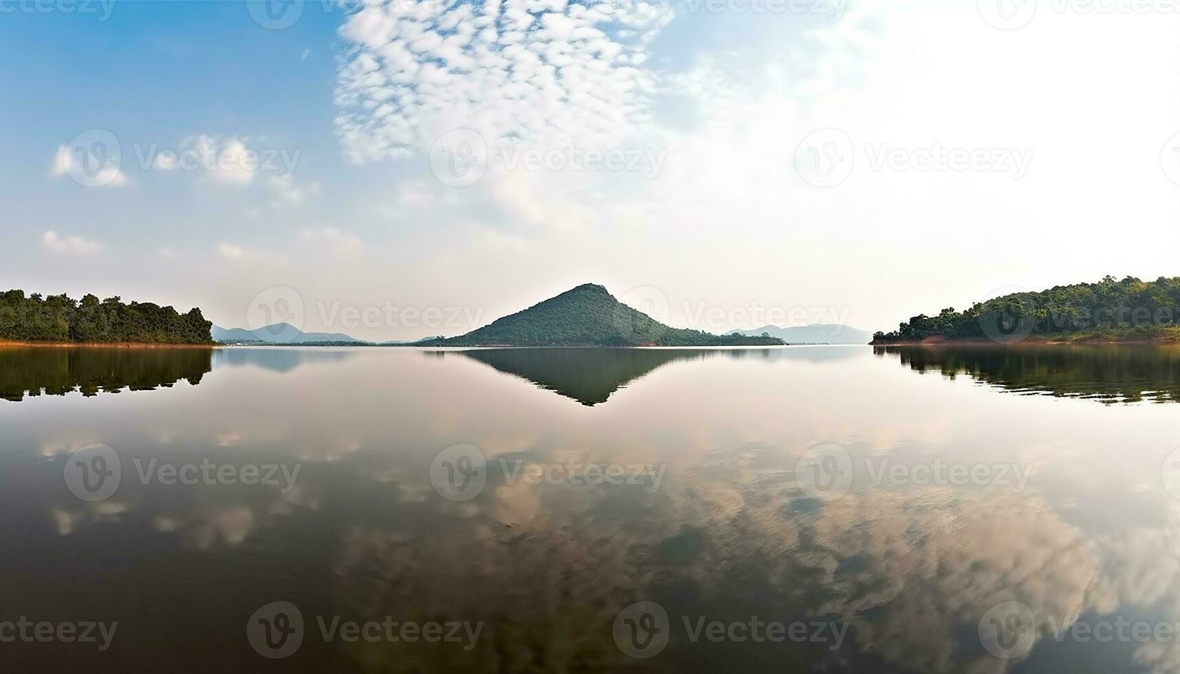 AI generated Tranquil scene of mountain reflection in peaceful pond generated by AI photo