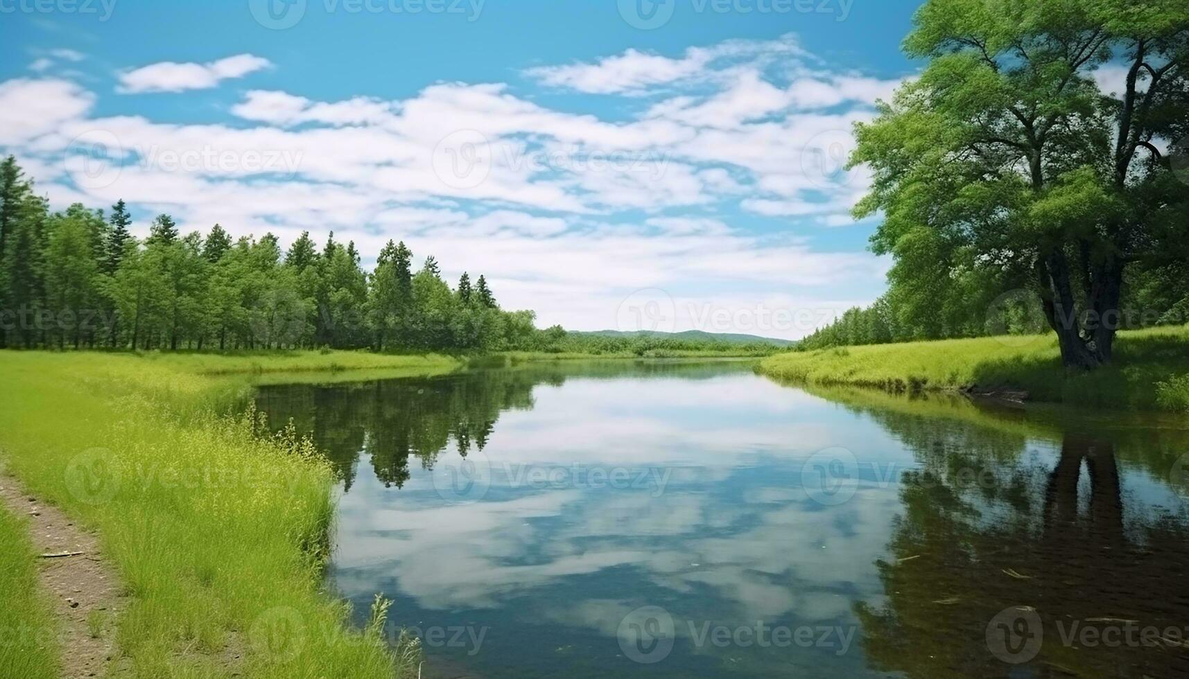 AI generated Tranquil meadow reflects beauty in nature green generated by AI photo