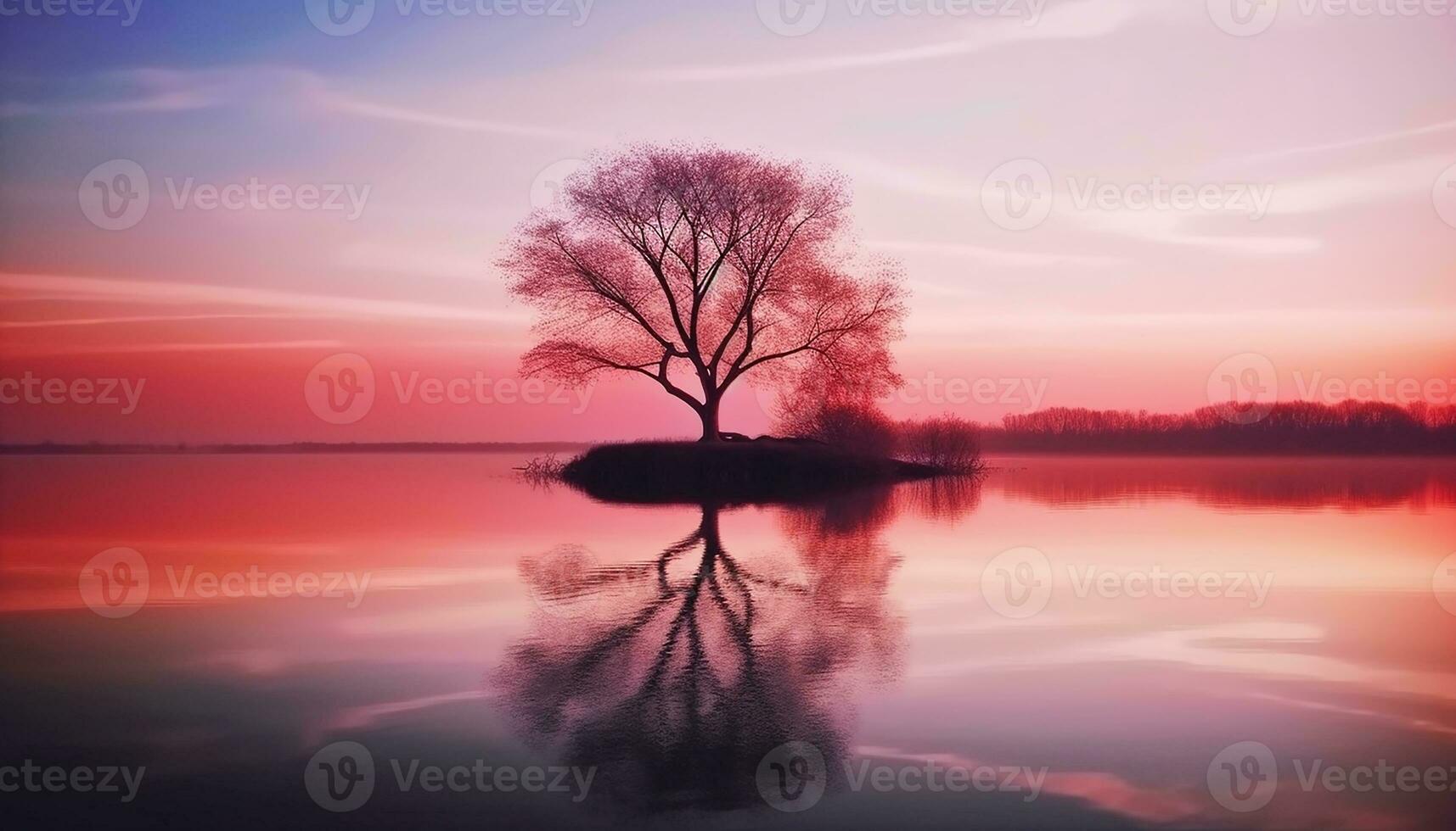 ai generado tranquilo escena de puesta de sol refleja en agua generado por ai foto