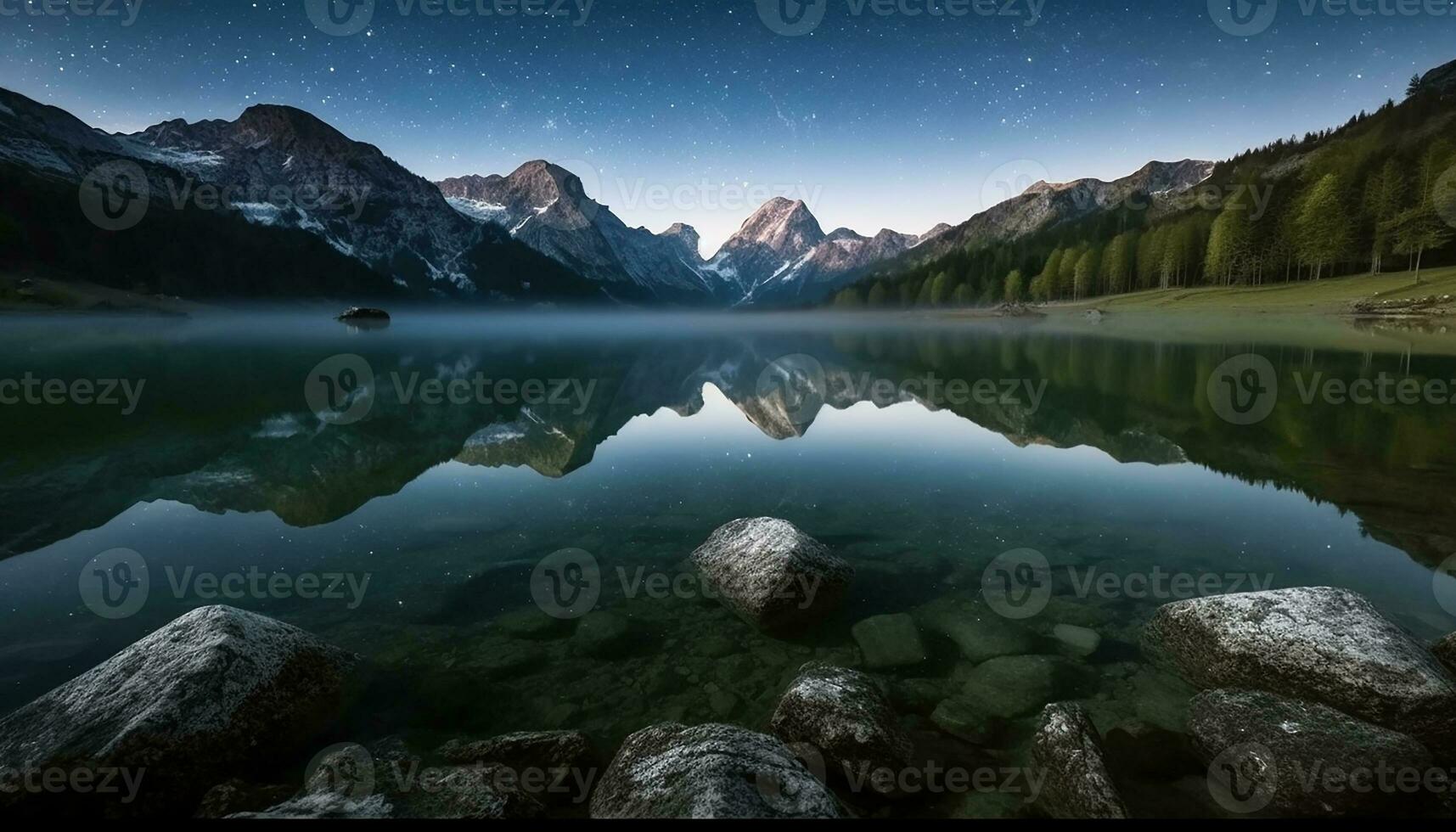 AI generated Majestic mountain peak reflects tranquil beauty in nature generated by AI photo