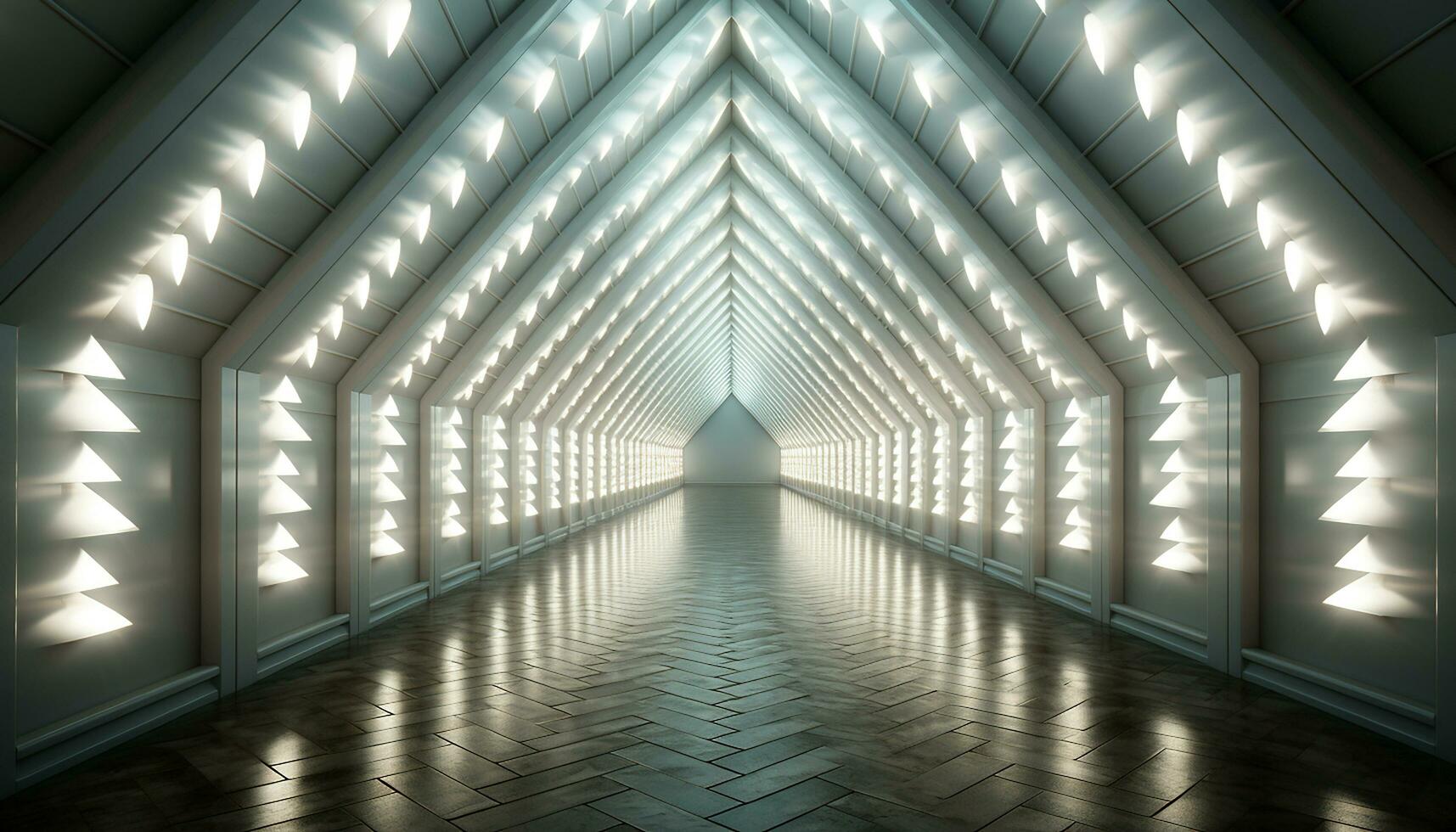 AI generated Futuristic corridor with bright blue glass ceiling generated by AI photo