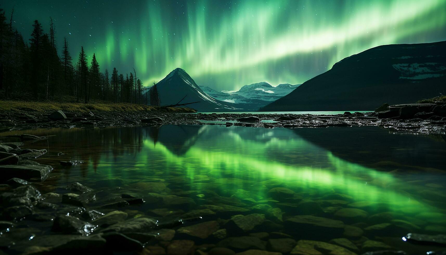 AI generated Majestic mountain peak reflects tranquil milky way generated by AI photo