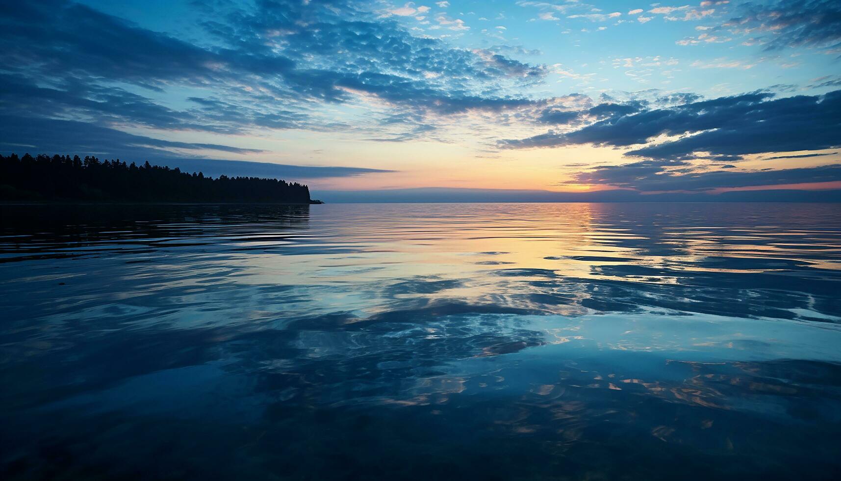 AI generated Sunset over water, tranquil scene, beauty in nature generated by AI photo