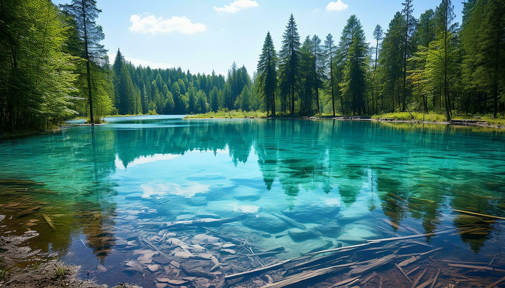 AI generated Majestic mountain peak reflects in tranquil pond generated by AI photo