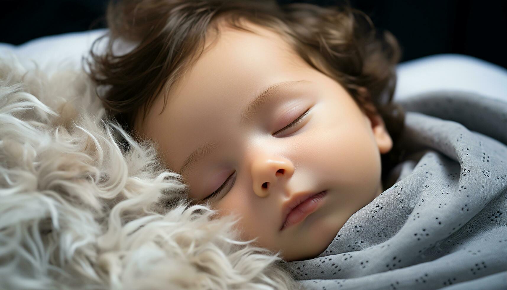 AI generated Cute baby boy sleeping peacefully on soft blanket generated by AI photo