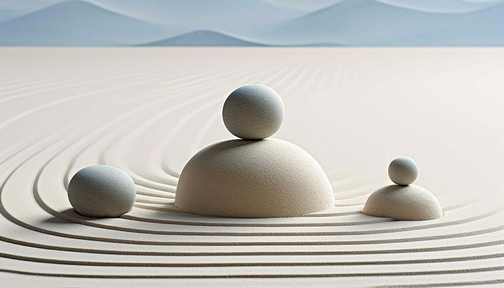 AI generated Tranquil scene of balanced pebble stack on blue wave generated by AI photo