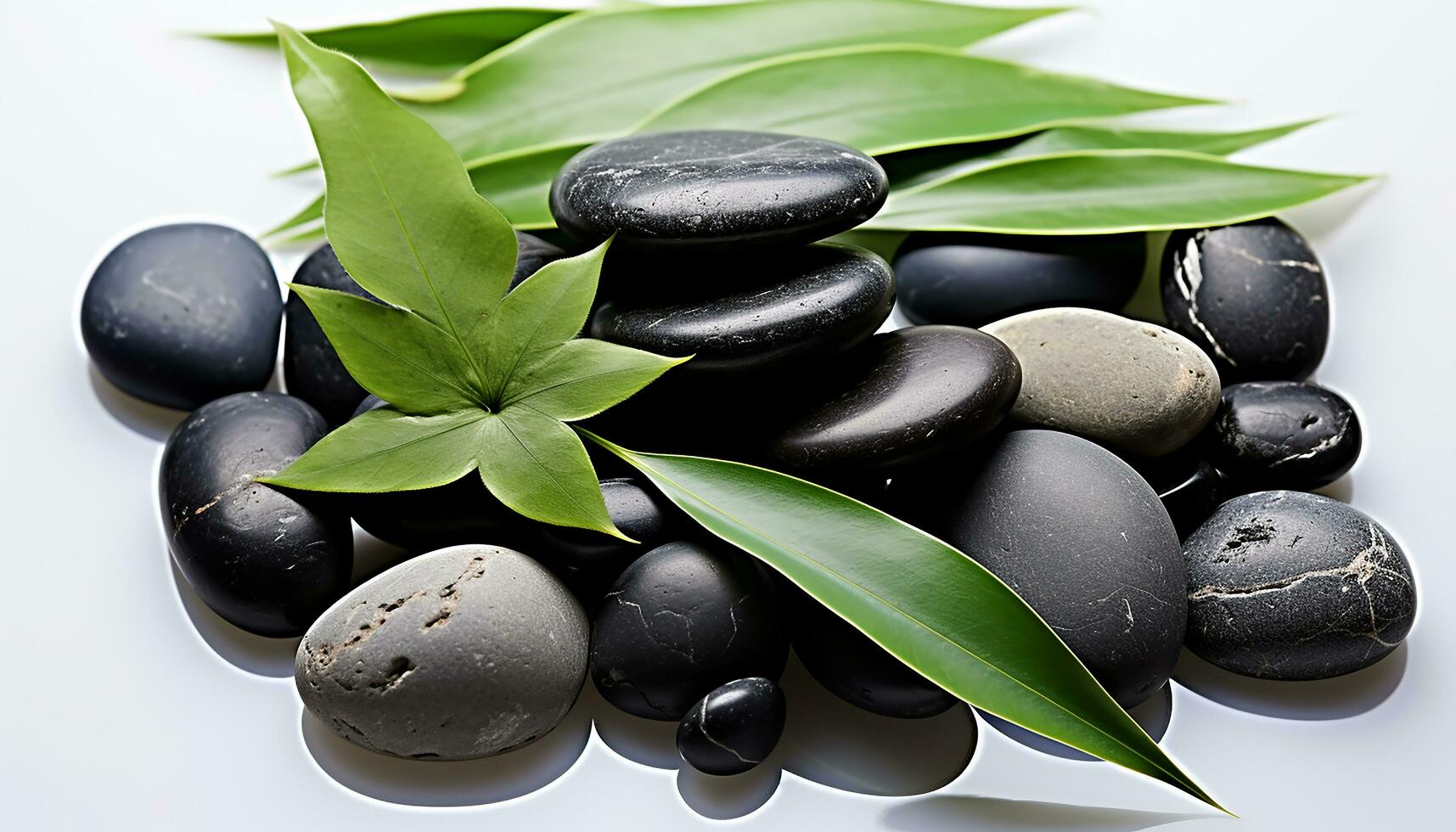 AI generated Smooth stone, leaf, plant, nature relaxing spa treatment generated by AI photo