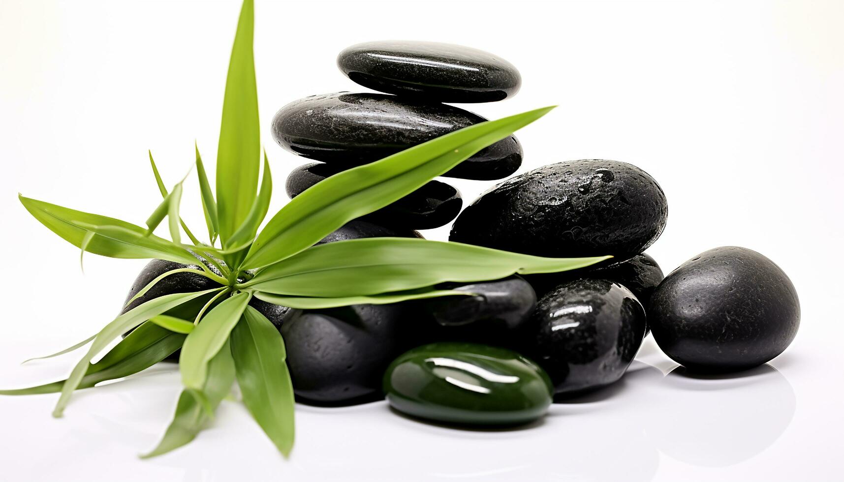 AI generated Fresh green leaves balance on pebbles, promoting relaxation generated by AI photo