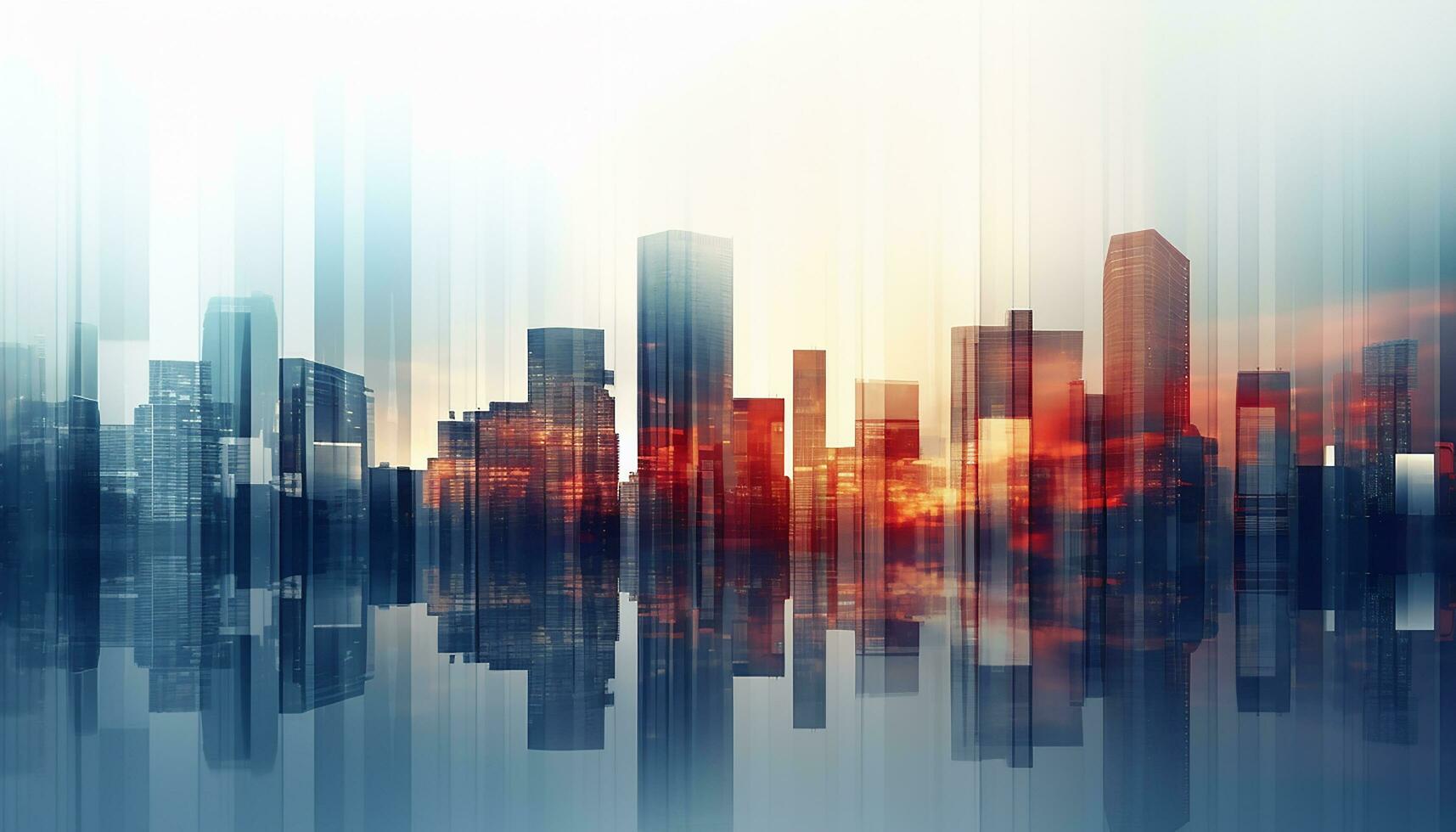 AI generated Abstract cityscape silhouette against vibrant sunset backdrop generated by AI photo