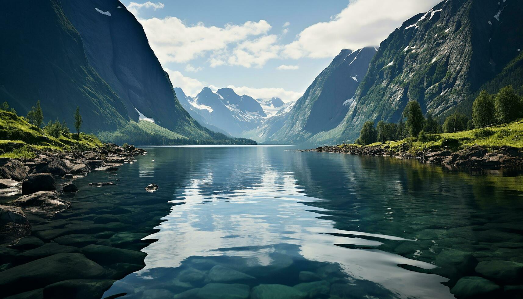 AI generated Majestic mountain range reflects tranquil beauty in nature generated by AI photo