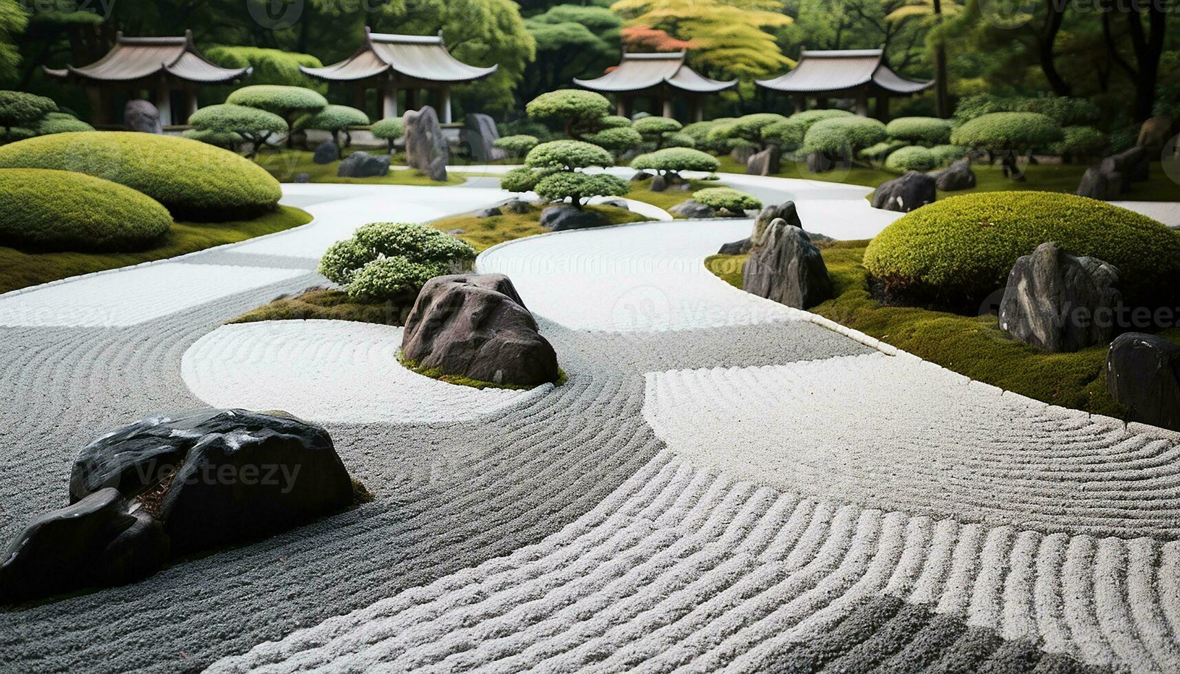 ai generado tranquilo escena de un japonés rock jardín generado por ai foto