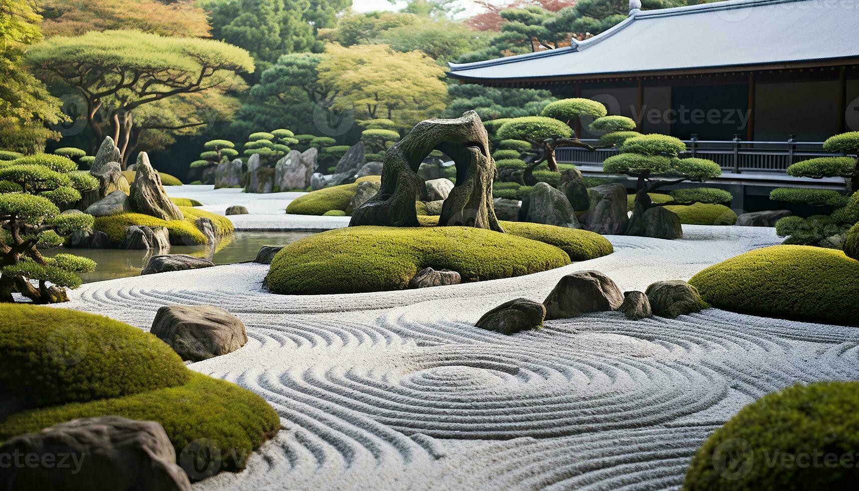 AI generated Tranquil scene of a Japanese rock garden generated by AI photo