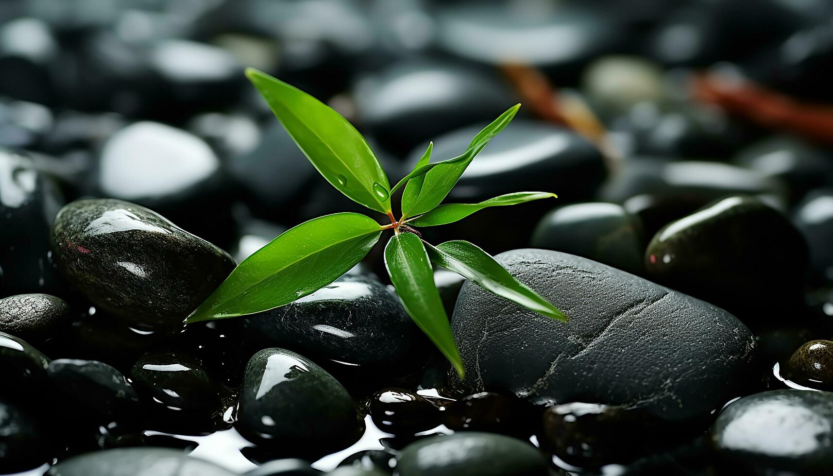 AI generated Tranquil scene of green plant reflects harmony and balance generated by AI photo