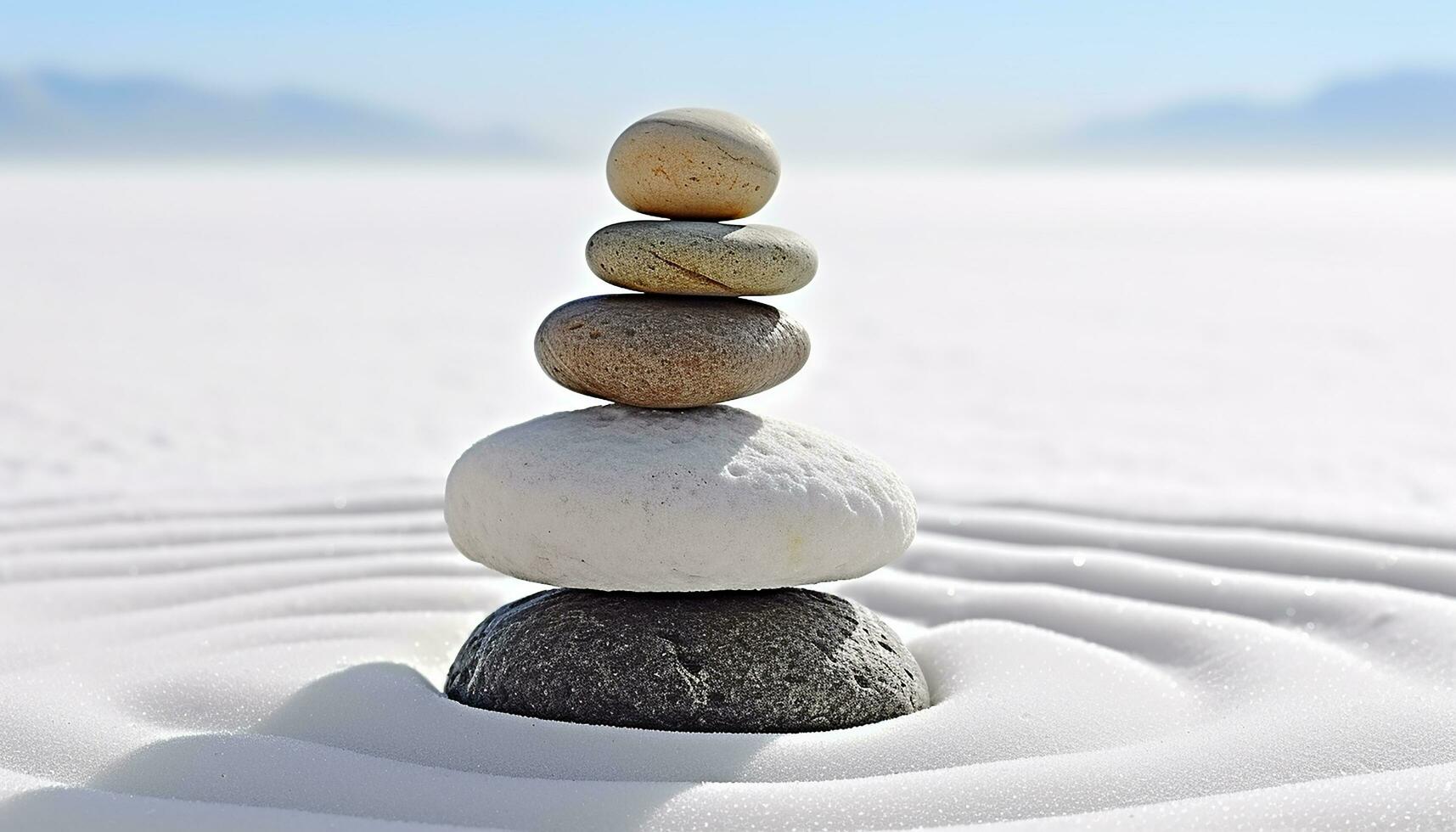 AI generated Stacked stone pyramid represents harmony and tranquility generated by AI photo