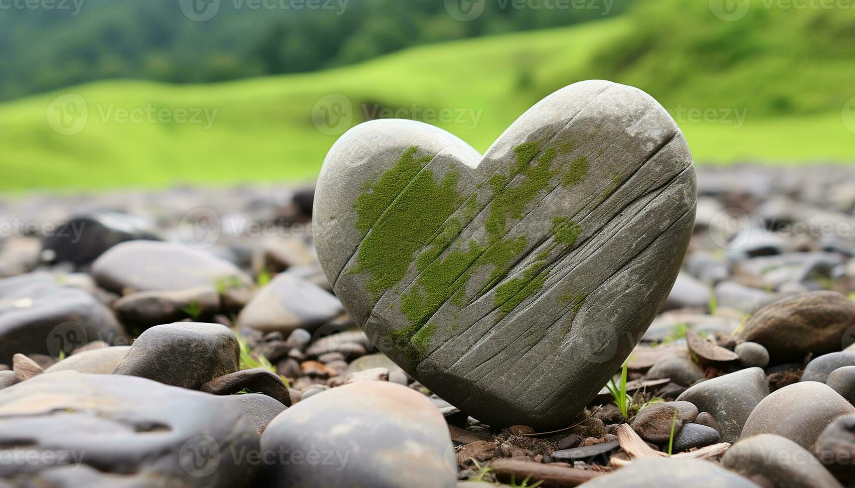 AI generated Heart shaped stone symbolizes love in nature beauty generated by AI photo
