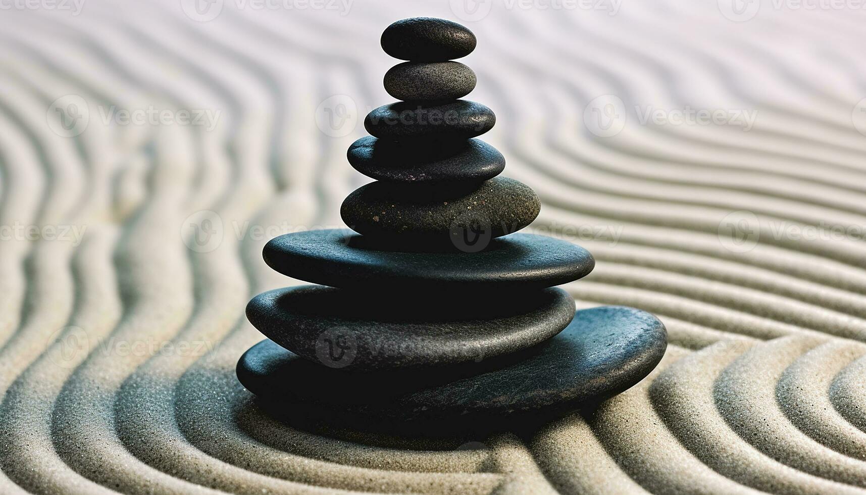 AI generated Stacked pebbles create harmony and tranquility in nature generated by AI photo