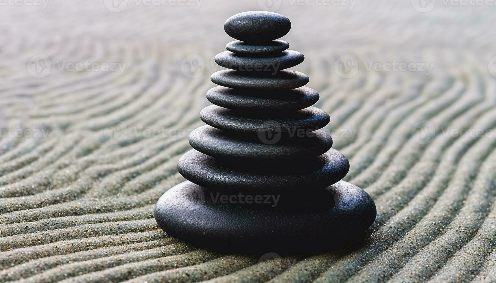 AI generated Stacked pebbles create harmony in tranquil coastal scene generated by AI photo