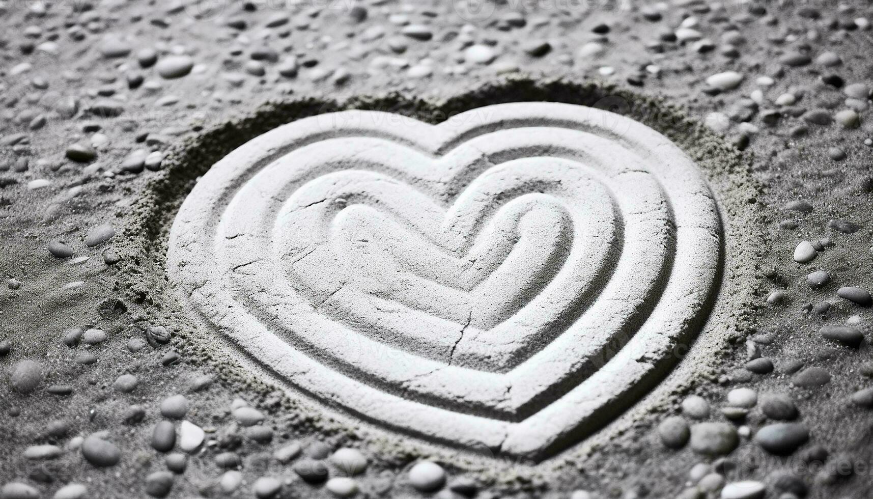 AI generated Love symbol in nature, heart shaped stone on wet sand generated by AI photo