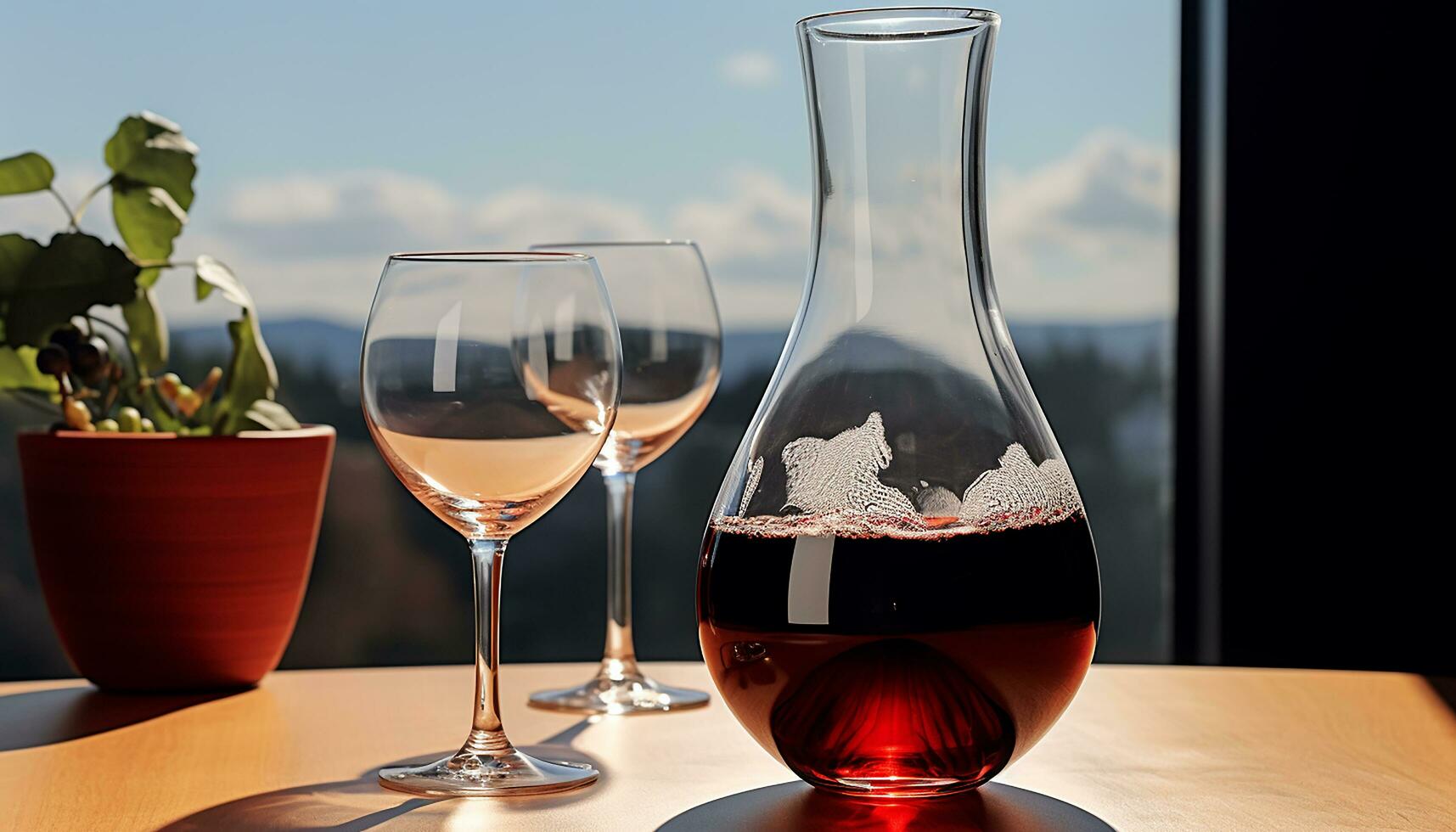AI generated Wine glass on table, celebrating summer romance, generated by AI photo