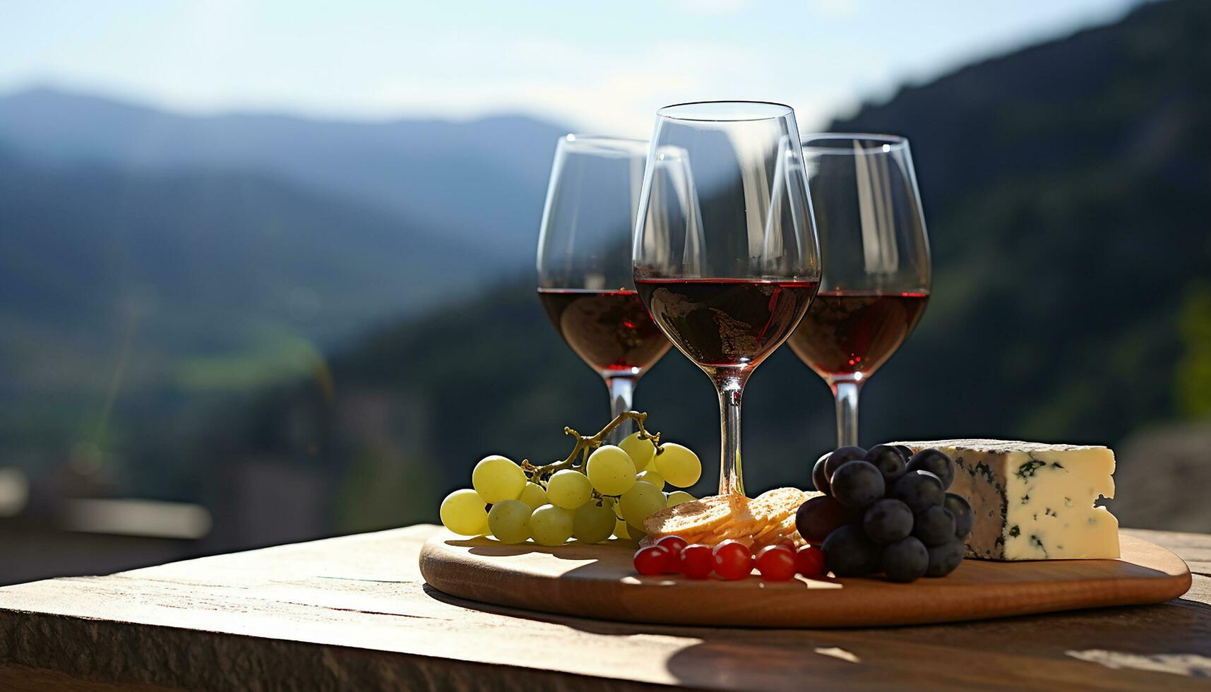 AI generated Wine, grape, table, food, , drink, nature, wood, generated by AI photo
