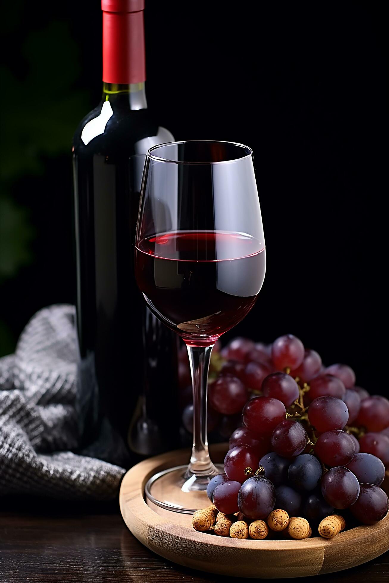 AI generated Grape wine, alcohol drink, wineglass, wine bottle