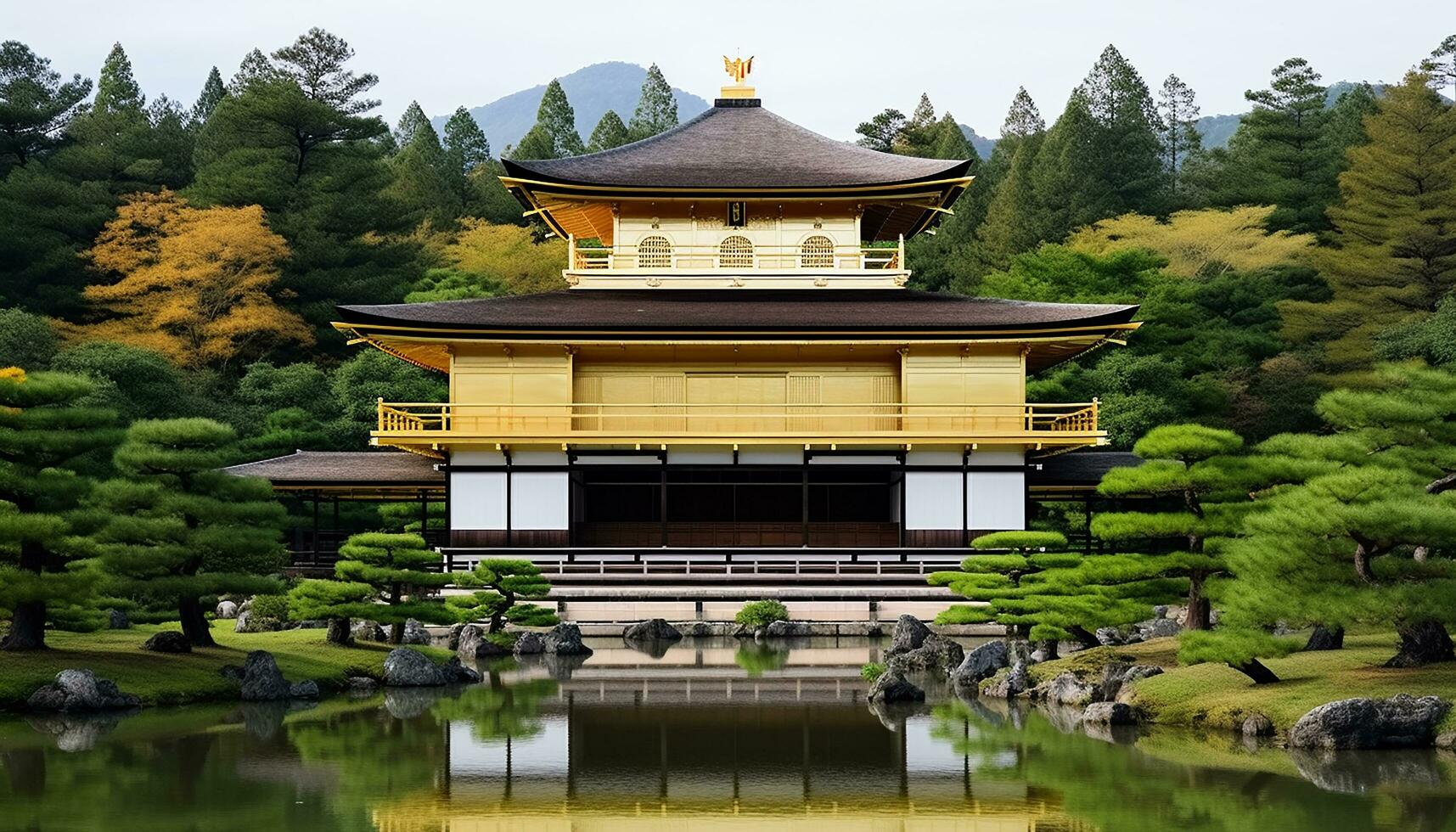 AI generated Tranquil scene of a Japanese pavilion in autumn, generated by AI photo