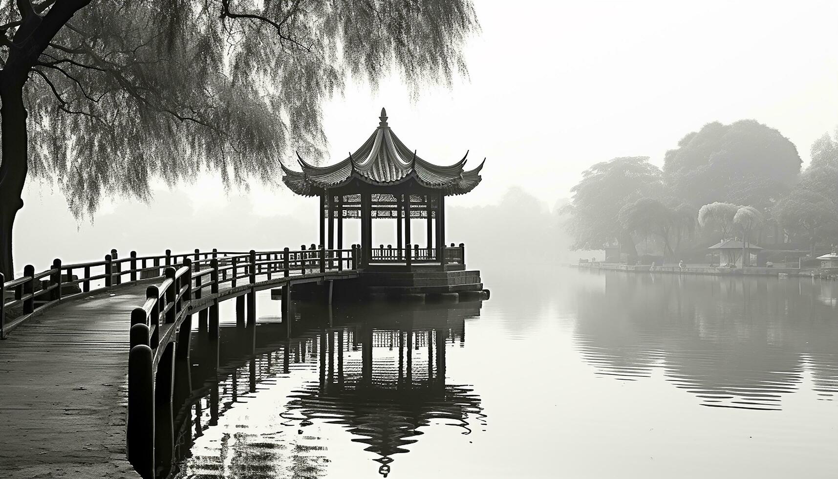 AI generated Ancient pagoda reflects tranquil nature in Beijing, generated by AI photo