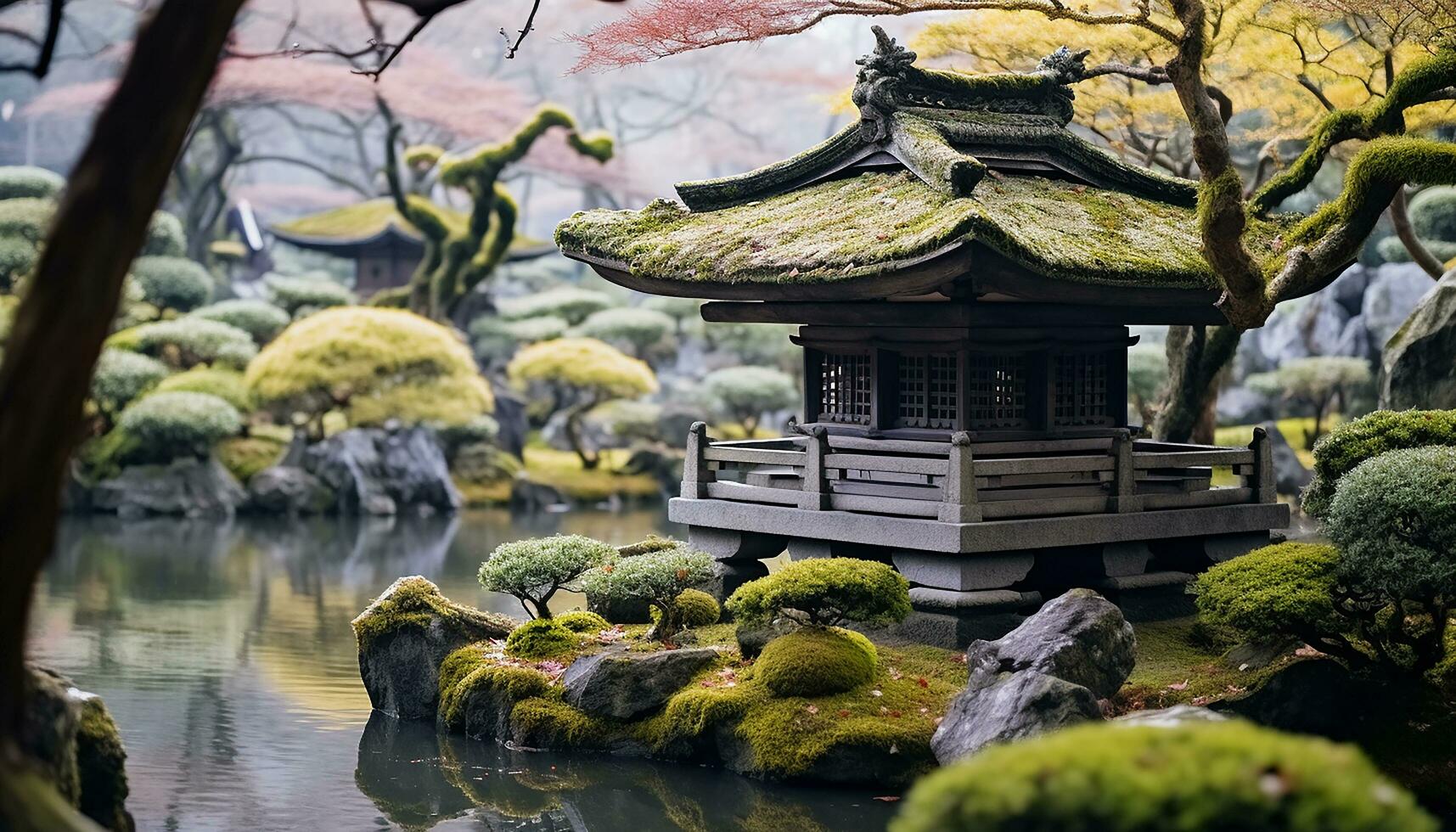 ai generado tranquilo estanque refleja antiguo pagoda en naturaleza, generado por ai foto