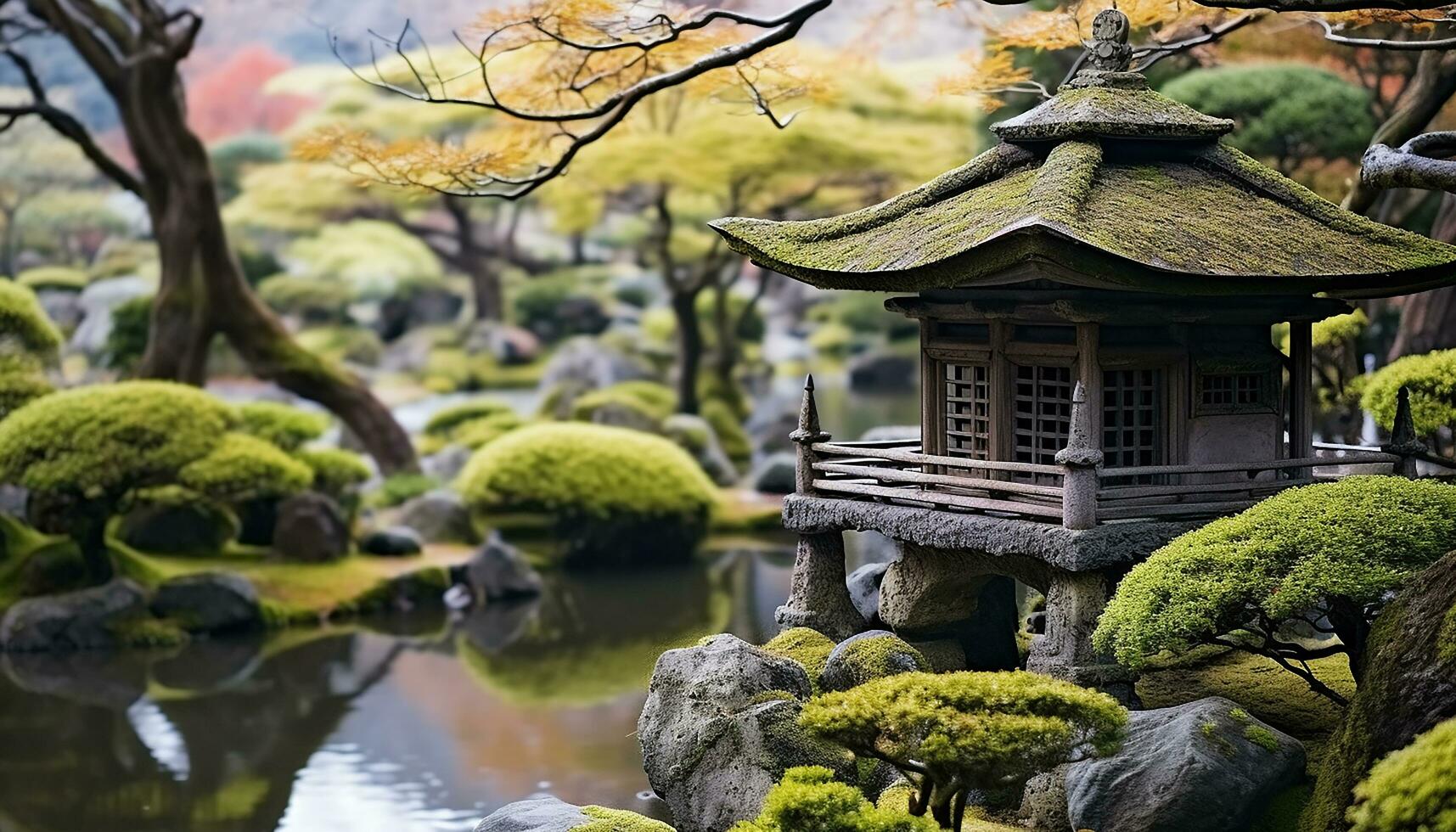 ai generado tranquilo escena de antiguo pagoda en japonés jardín, generado por ai foto