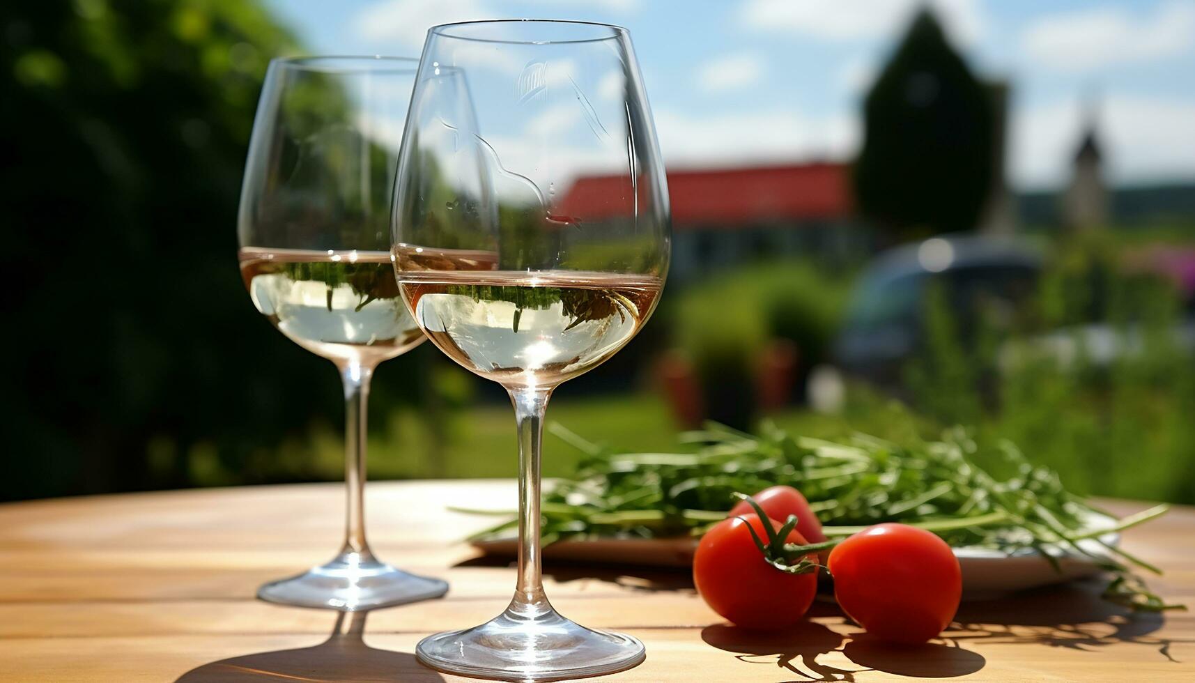 AI generated Wineglass on table, , nature, summer, , generated by AI photo