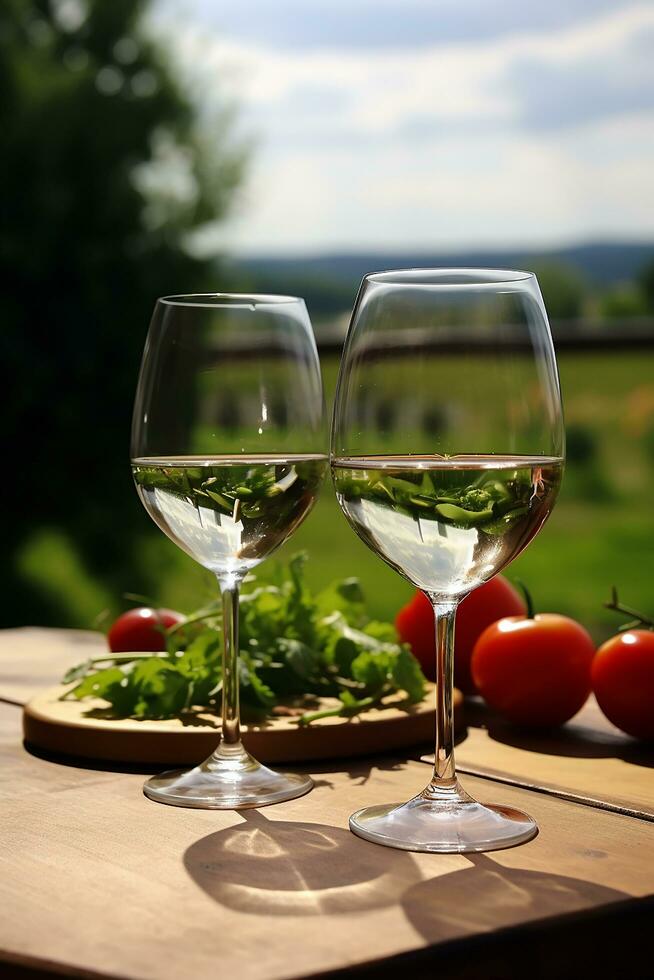 AI generated Wineglass on table, , enjoying nature's freshness, generated by AI photo