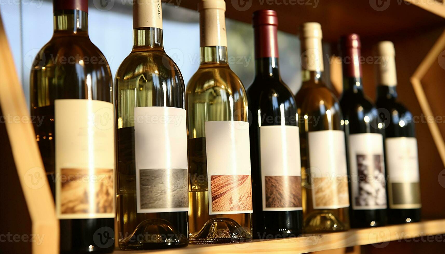 AI generated Wine bottles in a row, elegant collection generated by AI photo