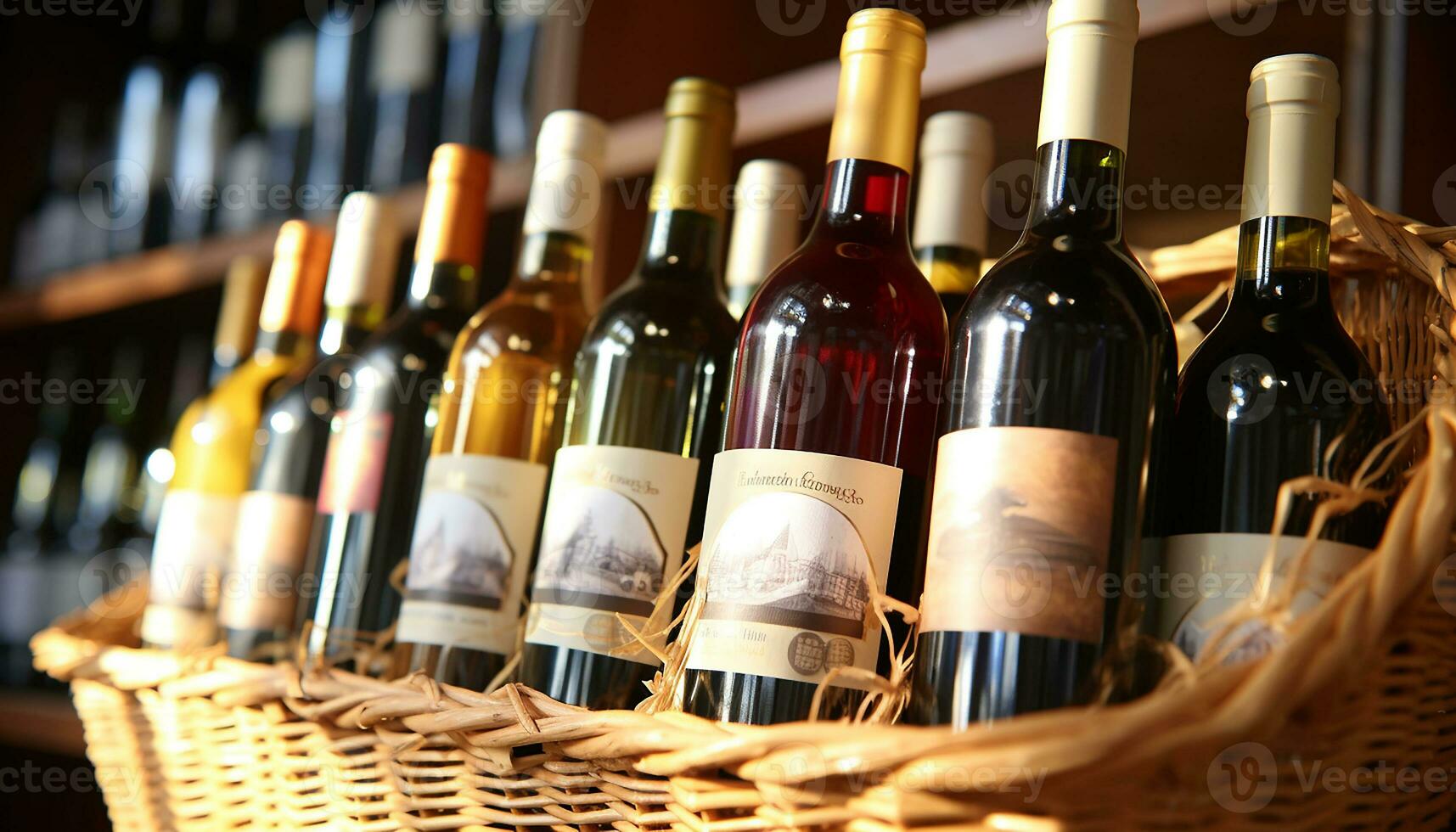 AI generated A row of wine bottles in a cellar generated by AI photo