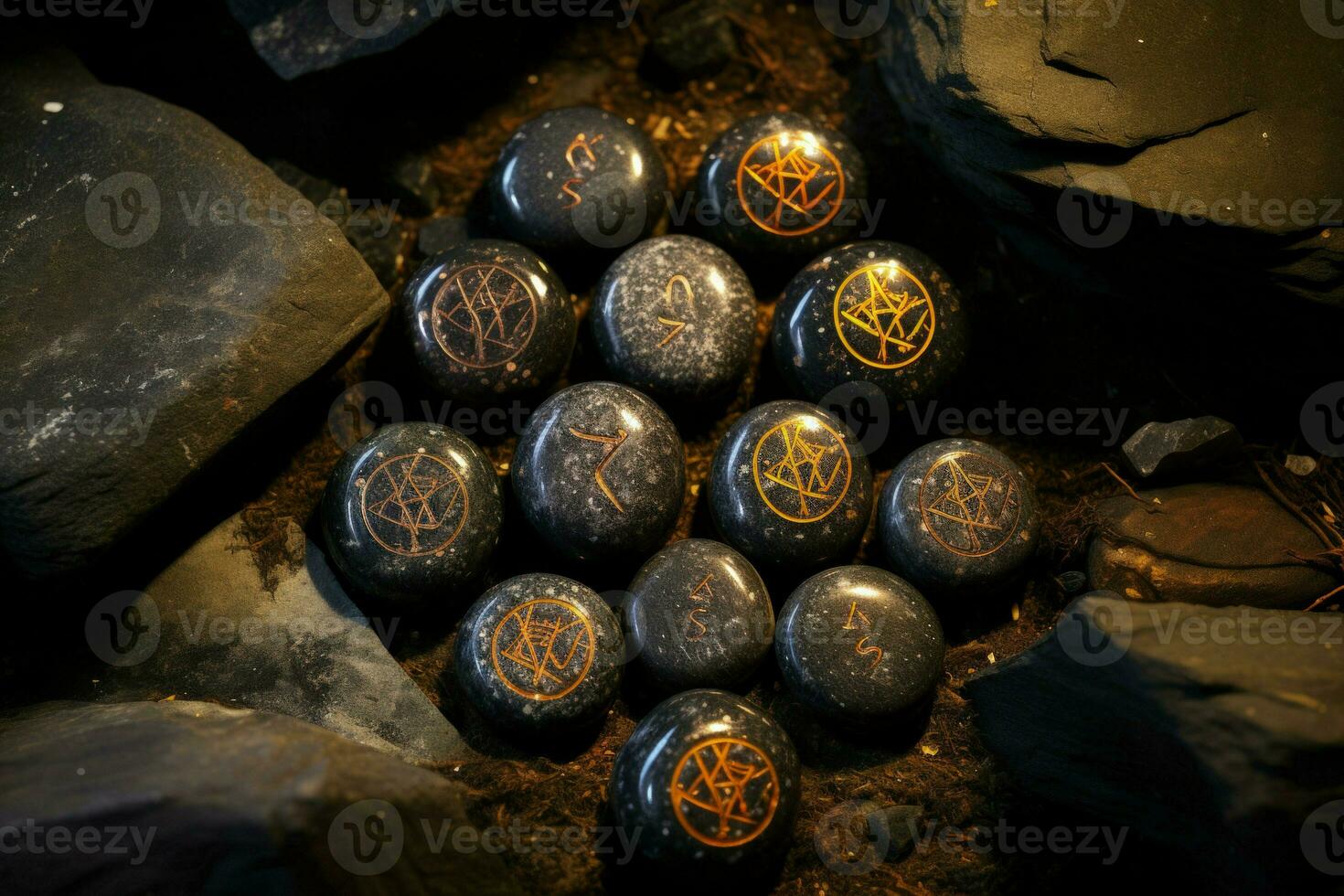 AI generated Mystic rune stones, imbued with ancient knowledge and prophetic visions - Generative AI photo