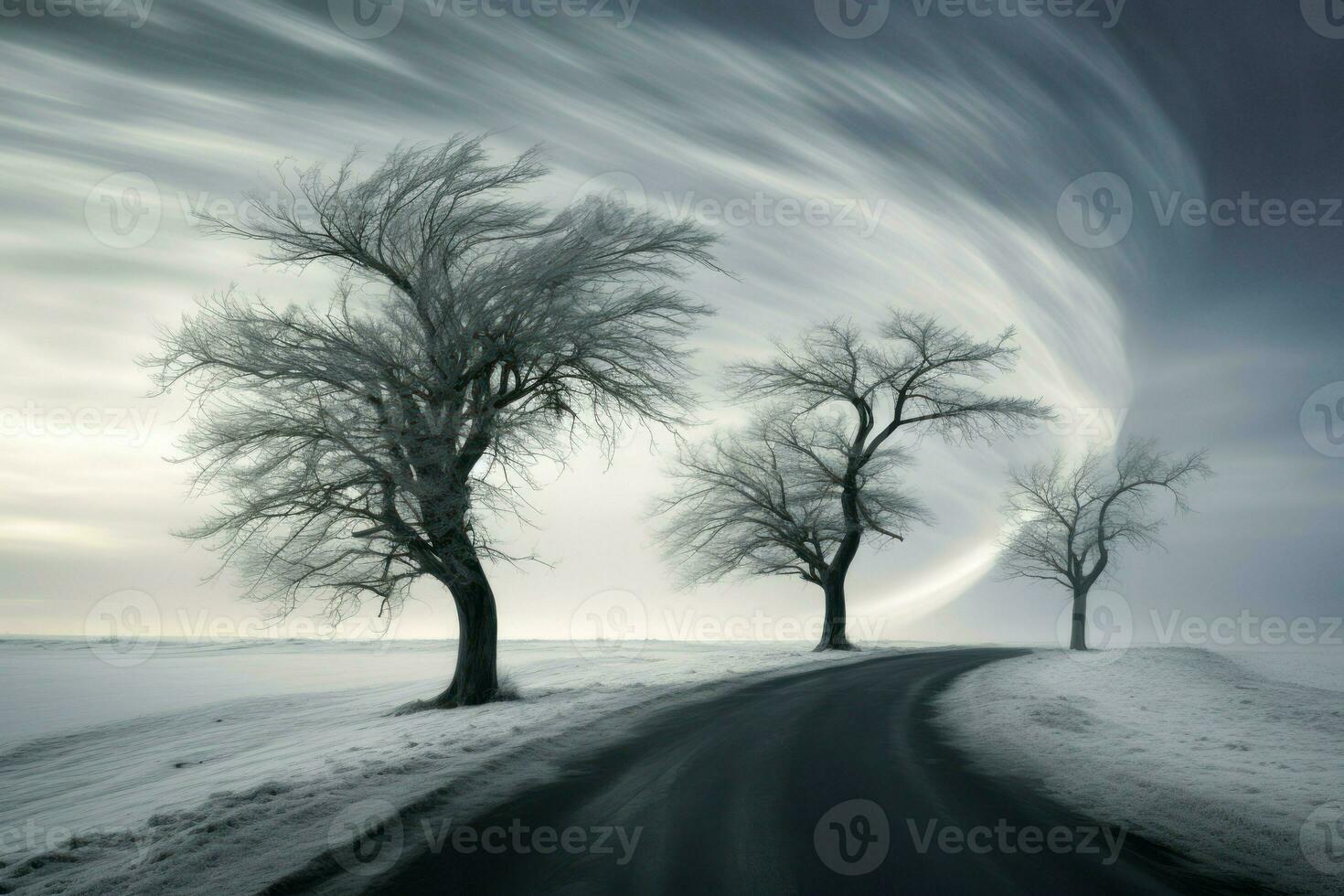 AI generated Winter Windswept Trees - Generative AI photo